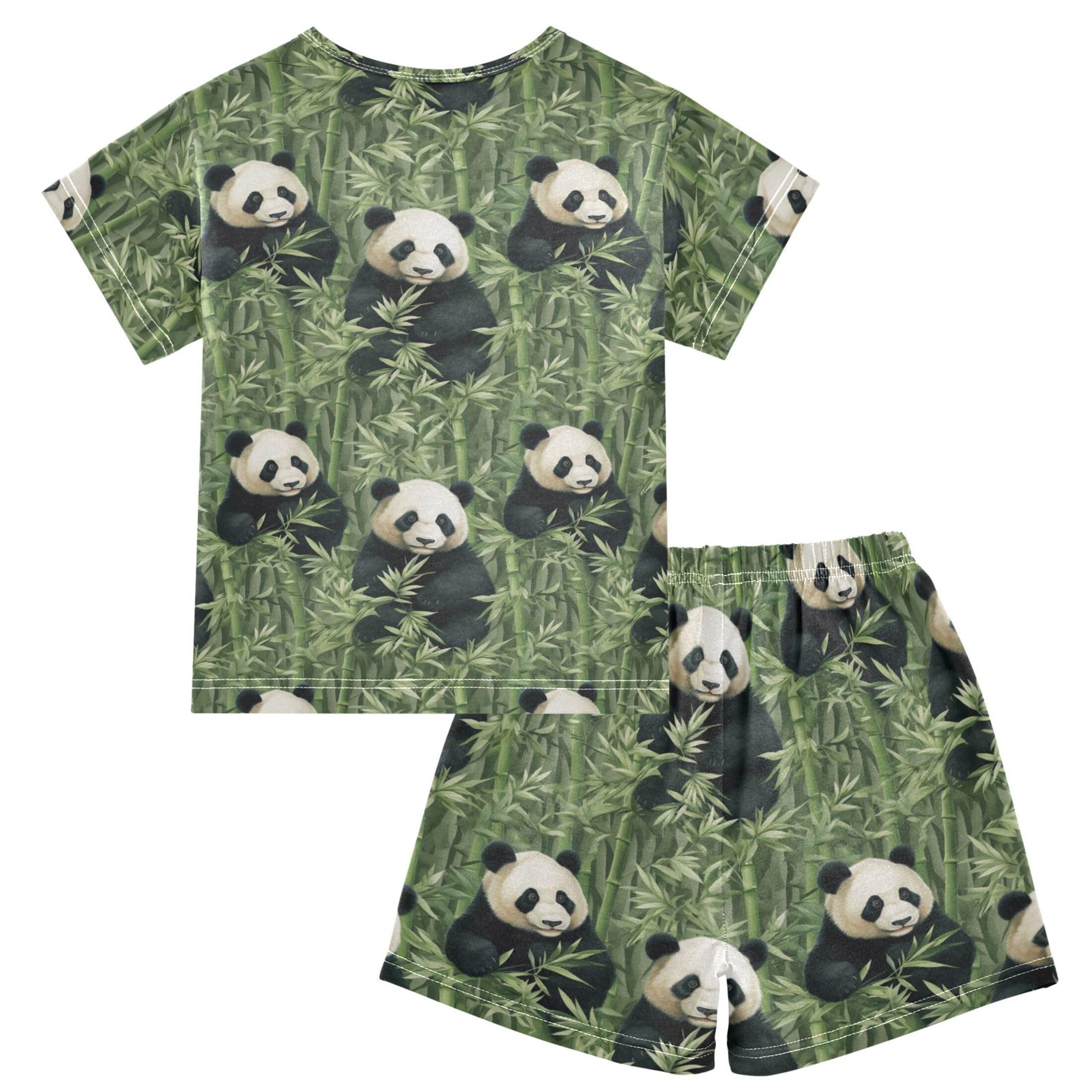 UMIRIKO Panda Animal Bamboo Summer Short Sleeve Pajamas Sleepwear PJ Set B0402763