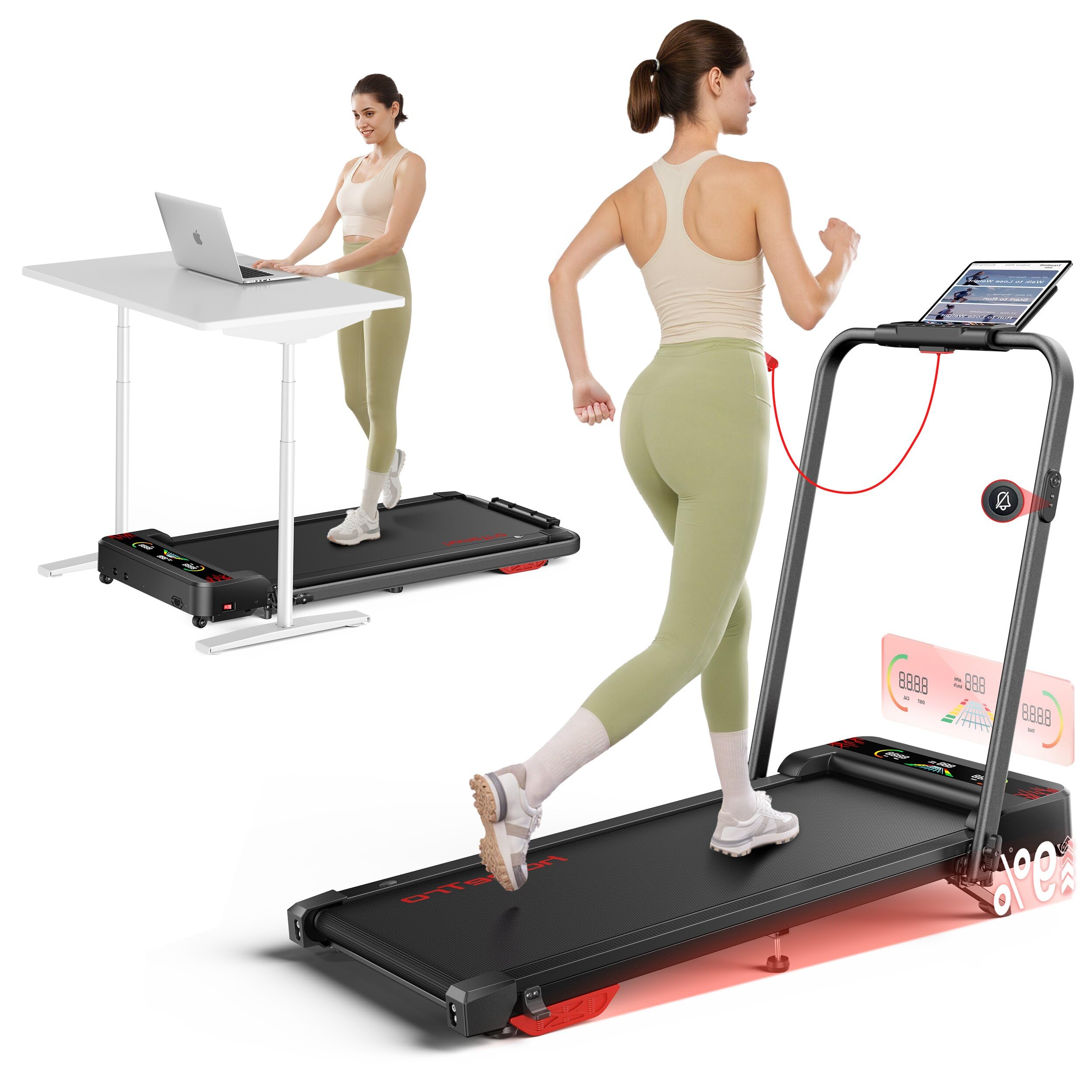 Tapis Roulant Pieghevole 2.5HP per Casa, Inclinazione Manuale, Fino a 12 km/h, Display LED a Colori, Struttura Compatta Salvaspazio con Sistema Silenzioso