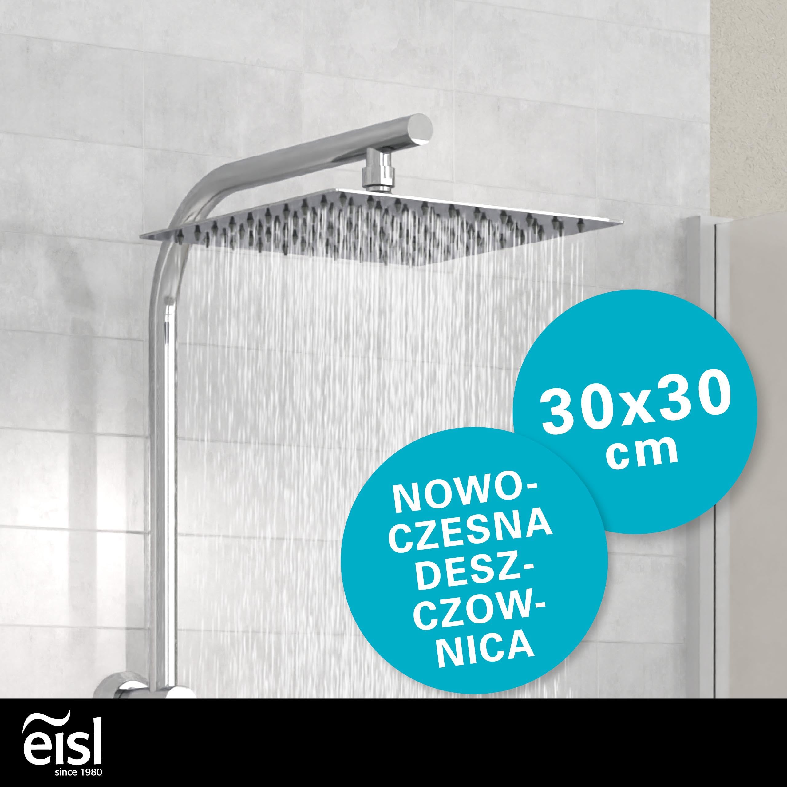 EISL EASY DELUXE zestaw prysznicowy, system prysznicowy bez armatury 2 w 1 z dużą deszczownicą ze stali nierdzewnej (300 x 300 mm) i słuchawką prysznicową, deszczownicą bez armatury, idealny do