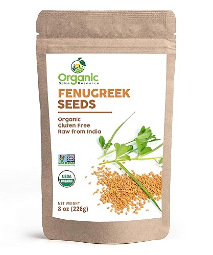SHOPOSR - Semillas de fenogreco orgánicas  8 onzas 797oz  Probado en laboratorio para la pureza  Bolsa de Kraft resellable resellable orgánico USDA