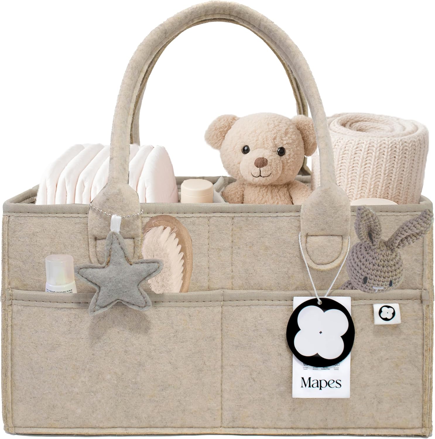 Mapes Diaper Caddy Organizer – Portable Baby Storage Basket for Diapers, Wipes & Essentials – Soft Felt Nursery Organizer with Removable Divider – Ideal for Changing Table & Car Travel