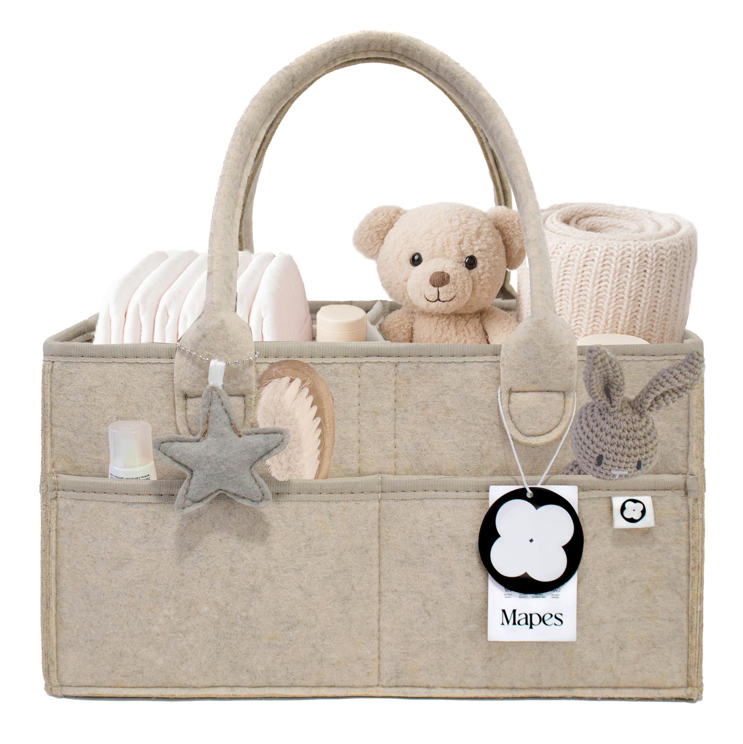 Mapes Diaper Caddy Organizer – Portable Baby Storage Basket for Diapers, Wipes & Essentials – Soft Felt Nursery Organizer with Removable Divider – Ideal for Changing Table & Car Travel