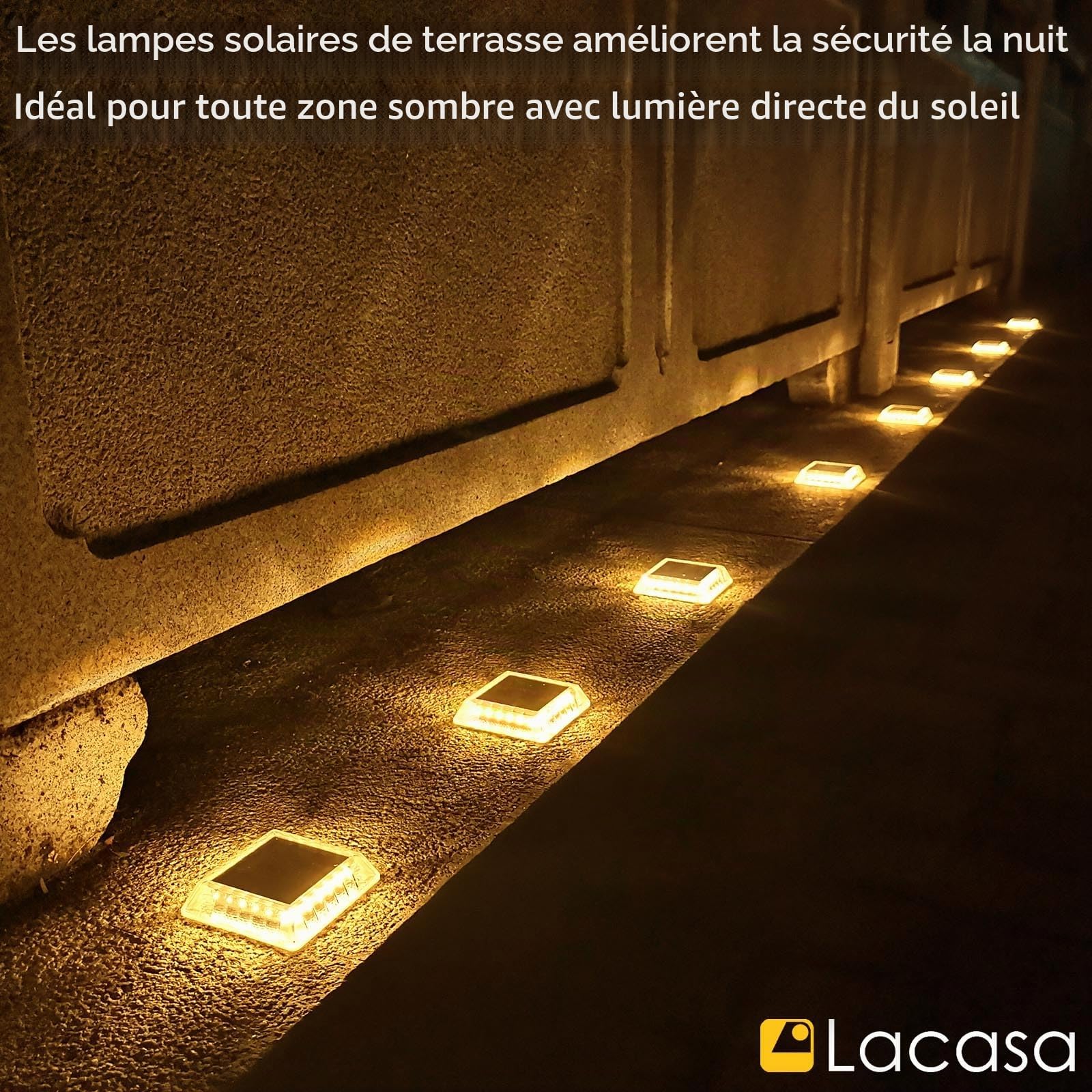 Lacasa Lampe Solaire Extérieur, 8 Pack 30LM Lampe Solaire au Sol IP68 Etanche Lumière Solaire Jardin Auto On/Off Eclairage Solaire pour Escalier Chemins Allée Patio Pont Dock, Blanc Chaud 2700K