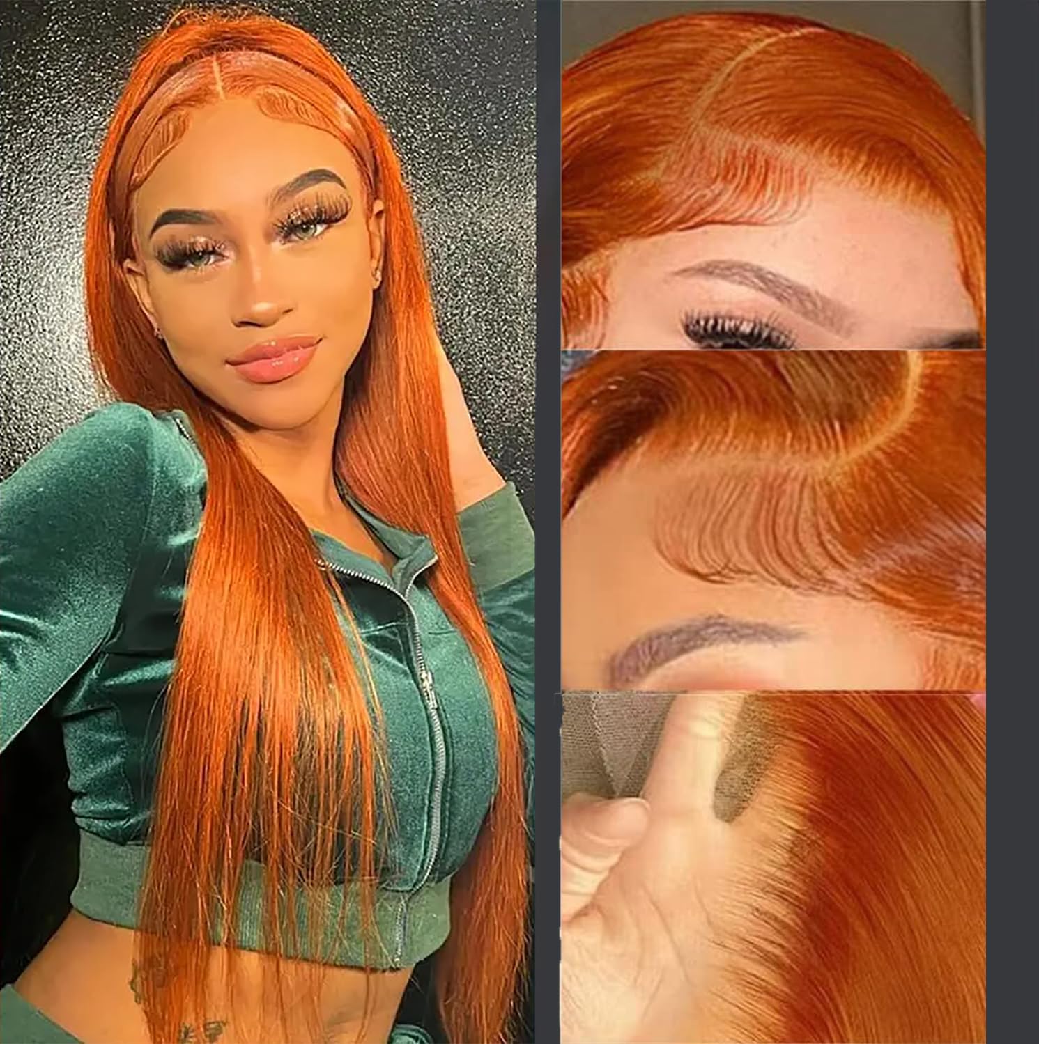 22 Inch Ginger Orange Lace Front Wigs Human Hair Straight 13x4 Transparent Lace Frontal Wig for Women Glueless Wear and Go Ginger Wigs Human Hair 350# Colored Straight Wig