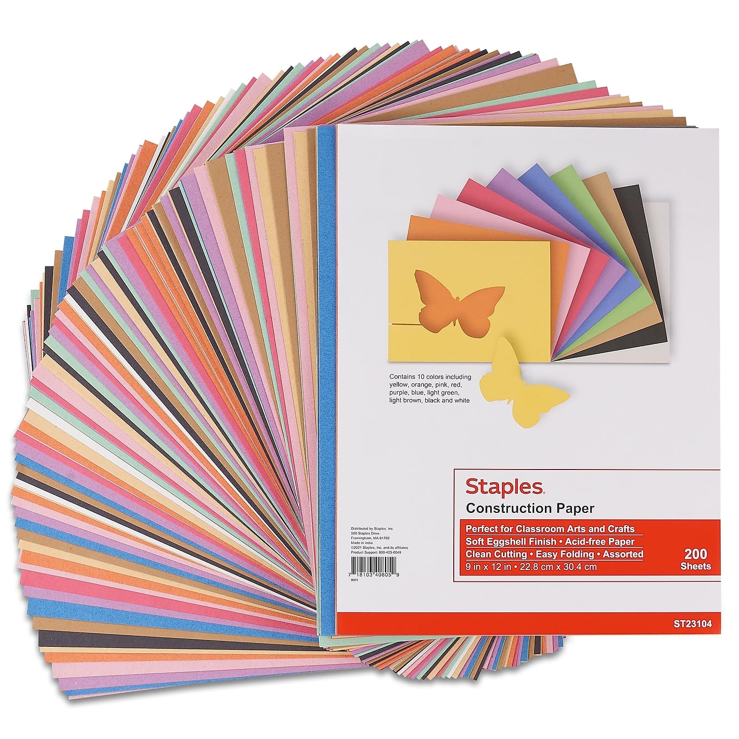 Staples 247445 Construction Paper 9-Inch x 12-Inch Assorted Colors 200 Sh./PK (MMK01200S)