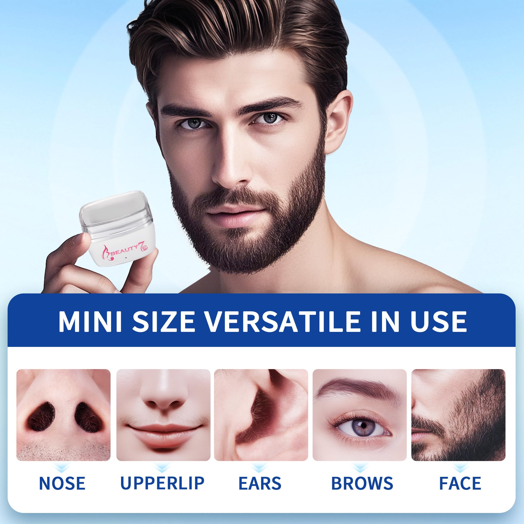 Mini Scaldacera Professionale Kit per Depilazione Uomo e Donna, per il viso, le Orecchie e il Naso, 100g Ceretta, 10 Applicatori 10 Stampini per Baffi, Sicura, Veloce, Indolore dei Peli