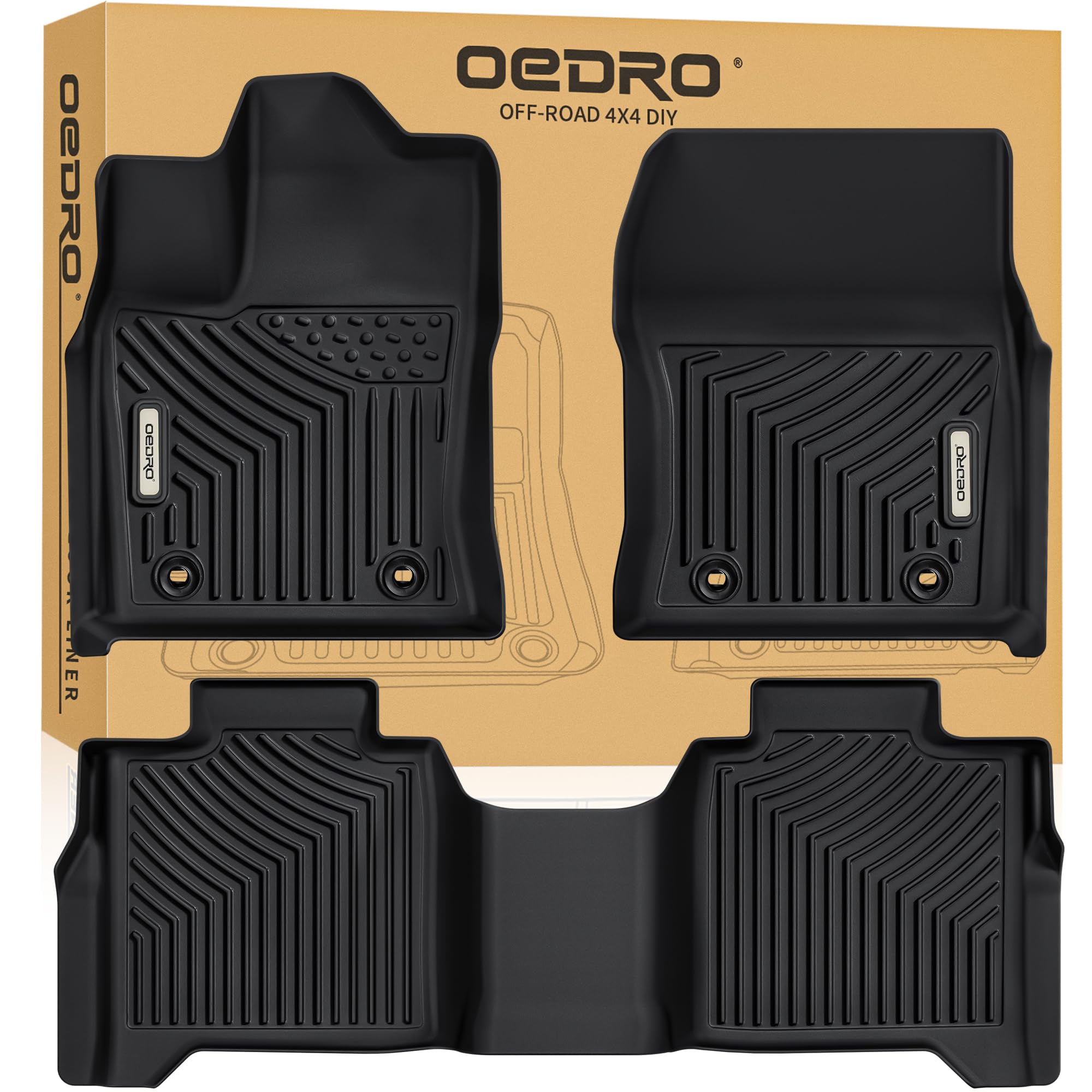 OEDRO Floor Mats Fit for Toyota Tundra 2025-2022 CrewMax Cab Only, TPE All Weather Tundra Floor Liners Custom Fit 1st & 2nd Row Car Mats