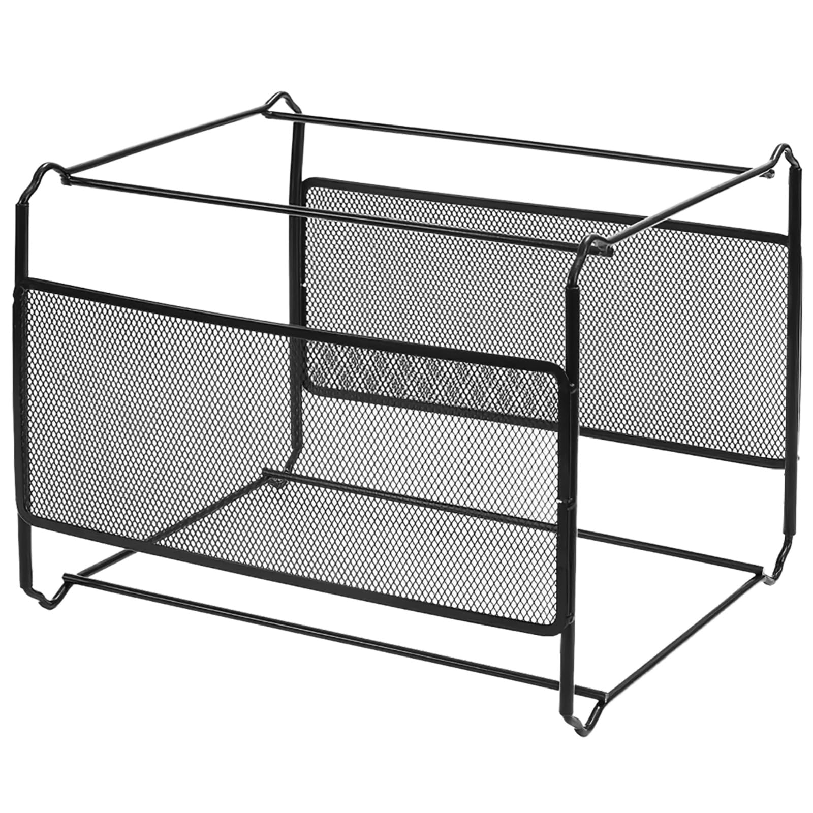 Organizador de archivos colgante, estante de malla de metal inoxidable para carpetas de tamaño A4, contenedor de almacenamiento de escritorio negro para oficina, hogar, escuela, diseño de
