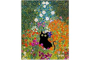 Gustav Klimt Flower Garden Wall Art: Feline Charm Amidst Artistic Splendor