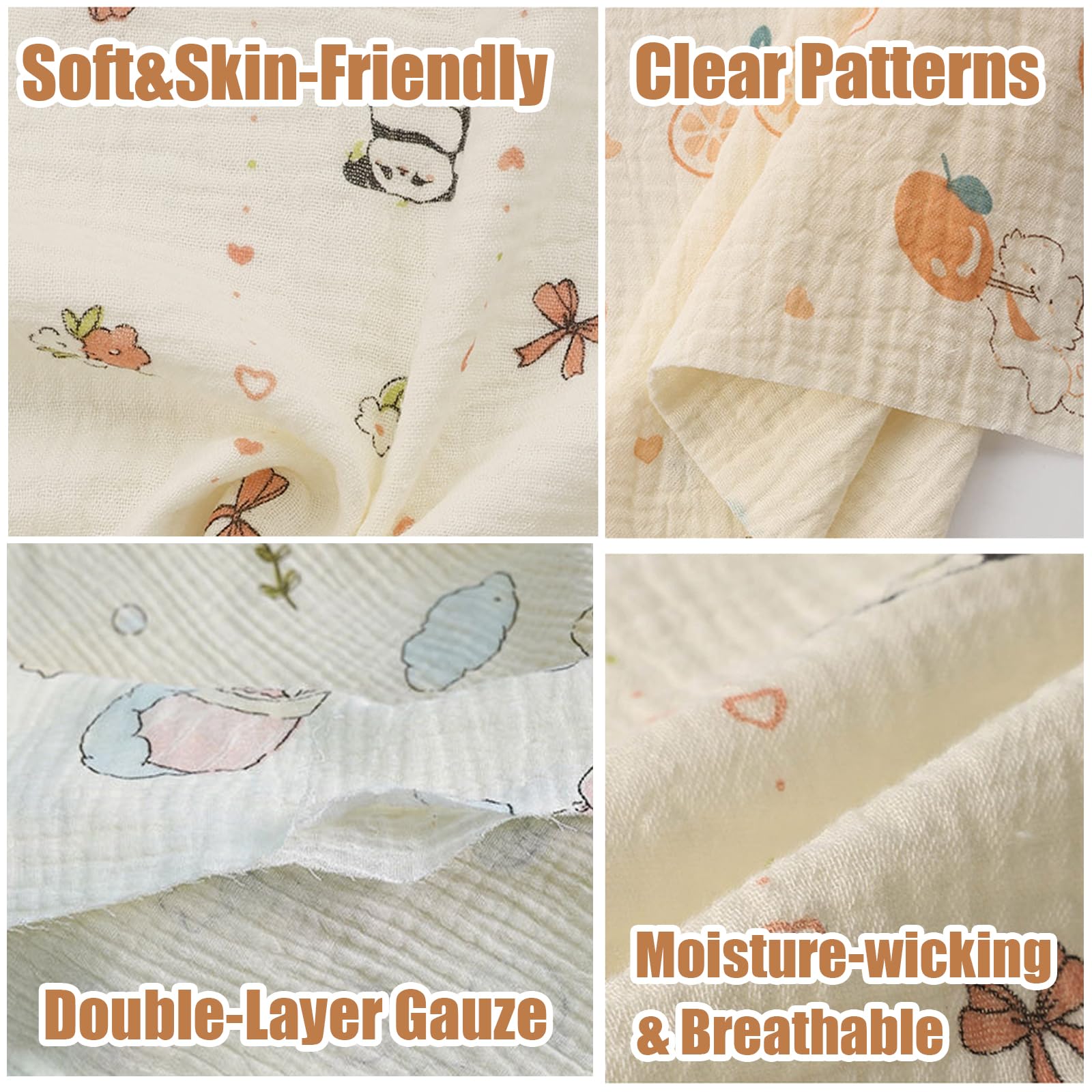 2M x 135cm Musselin Stoff Meterware Bedruckt Baumwollstoff Zum Nähen Baby Stoff Mit Tiermotiv Kinderstoff A-Qualität Babydecke Musselin Dekostoff Muster Stoffe für Mulltuch Schlafanzüge