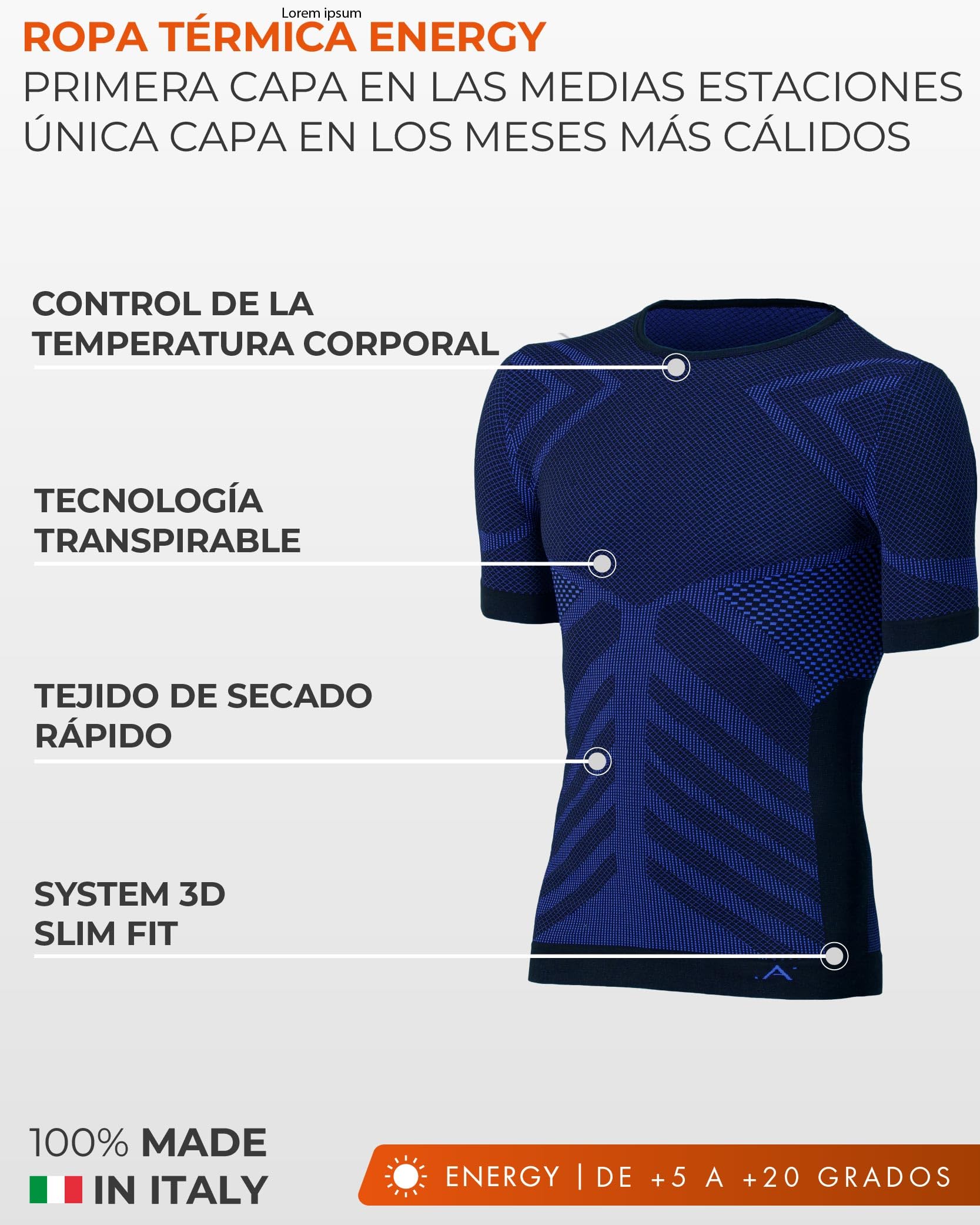 Risalti Camiseta Termica Hombre Manga Corta Energy - Camiseta Manga Corta Hombre Elástica y Transpirable, Ropa Interior Hombre, Camiseta Interior Hombre Sin Costuras - Made in Italy
