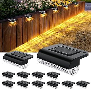 HAMLITE Solar Decking Lights Waterproof, Solar Fence Lights Outdoor Garden 3000K, 12 Pack Garden Fence Light for Stair, Steps, Gutter, Yard, Patio, Pathway, Wall Ambient Light