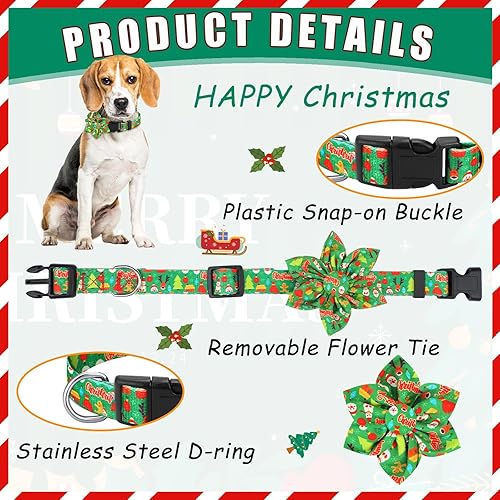 Miniatura 2 de 6 collares de Navidad para perro con flor, collar de Navidad para perro con hebilla de plástico floral extraíble, collares de Navidad ajustables