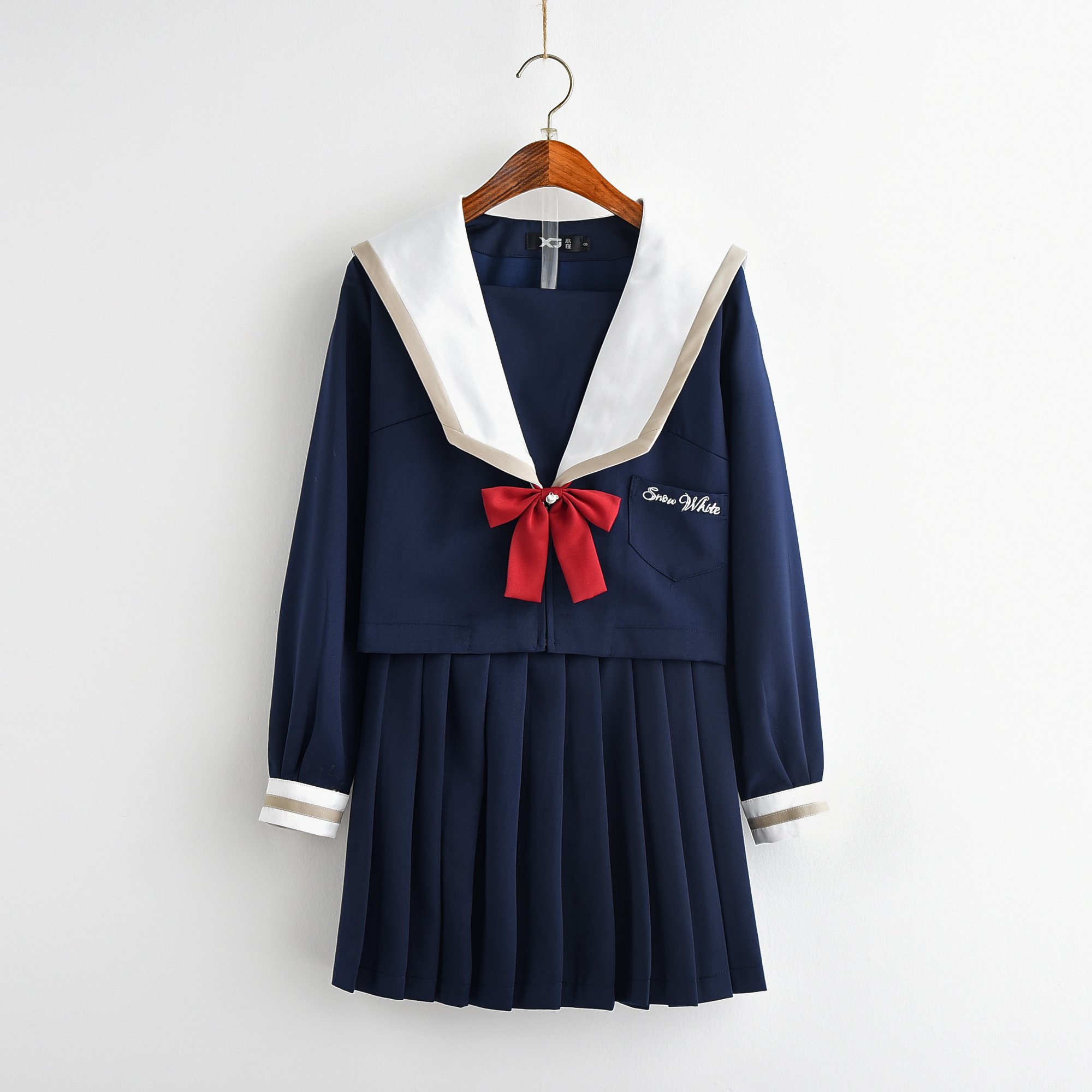Amazon | 【妖怪庵】赤い蝶結び＋刺繍 セーラー服 長袖 ネイビー 学生 