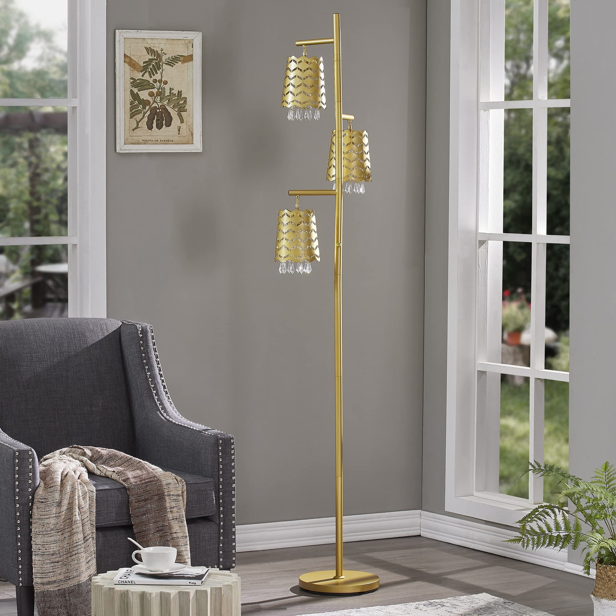 Gold Floor Lamp for Bedroom, Living Room, Dimmable Floor Lamps with Crystal, 78� Tall