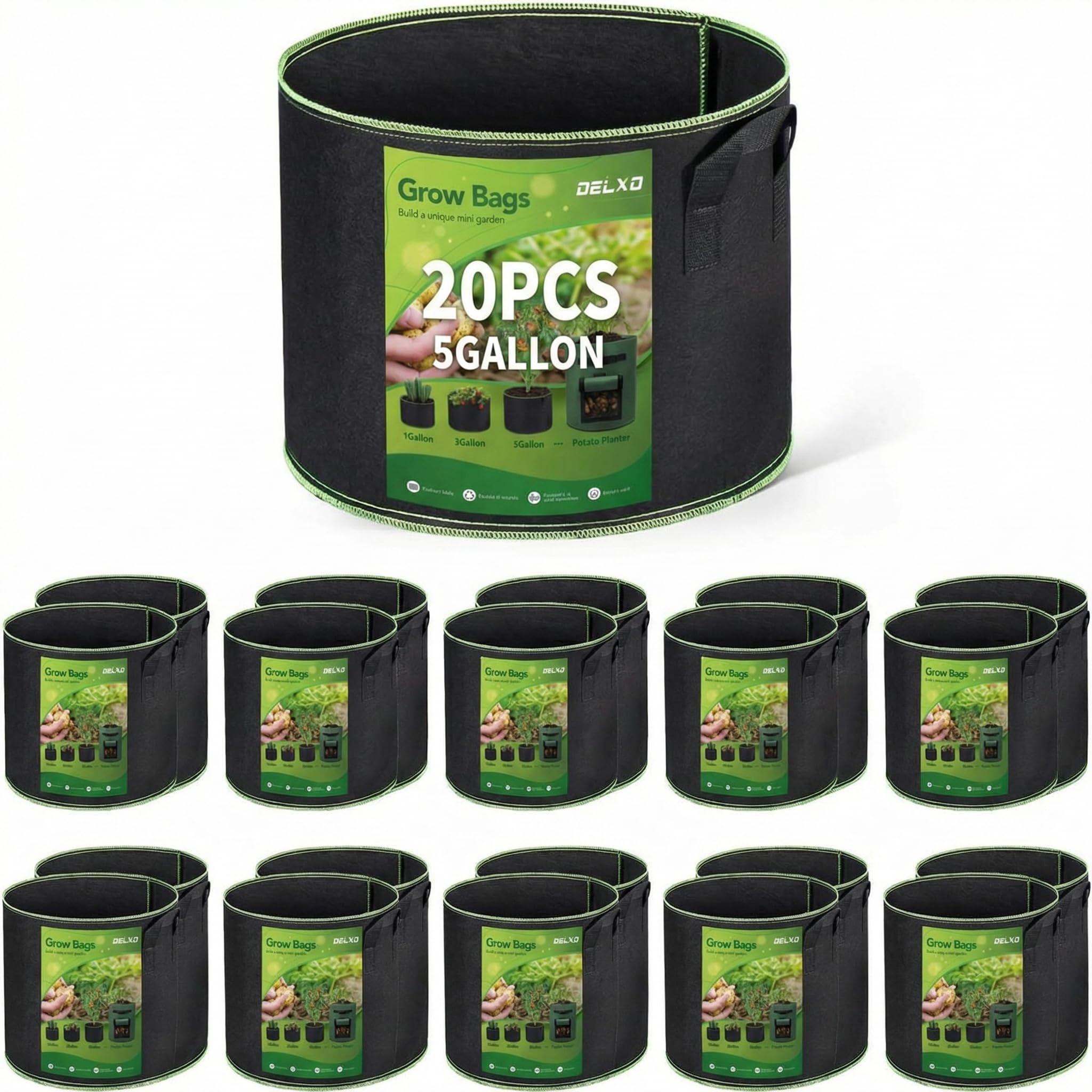 Delxo 20-Pack 5 Gallon Grow Bags