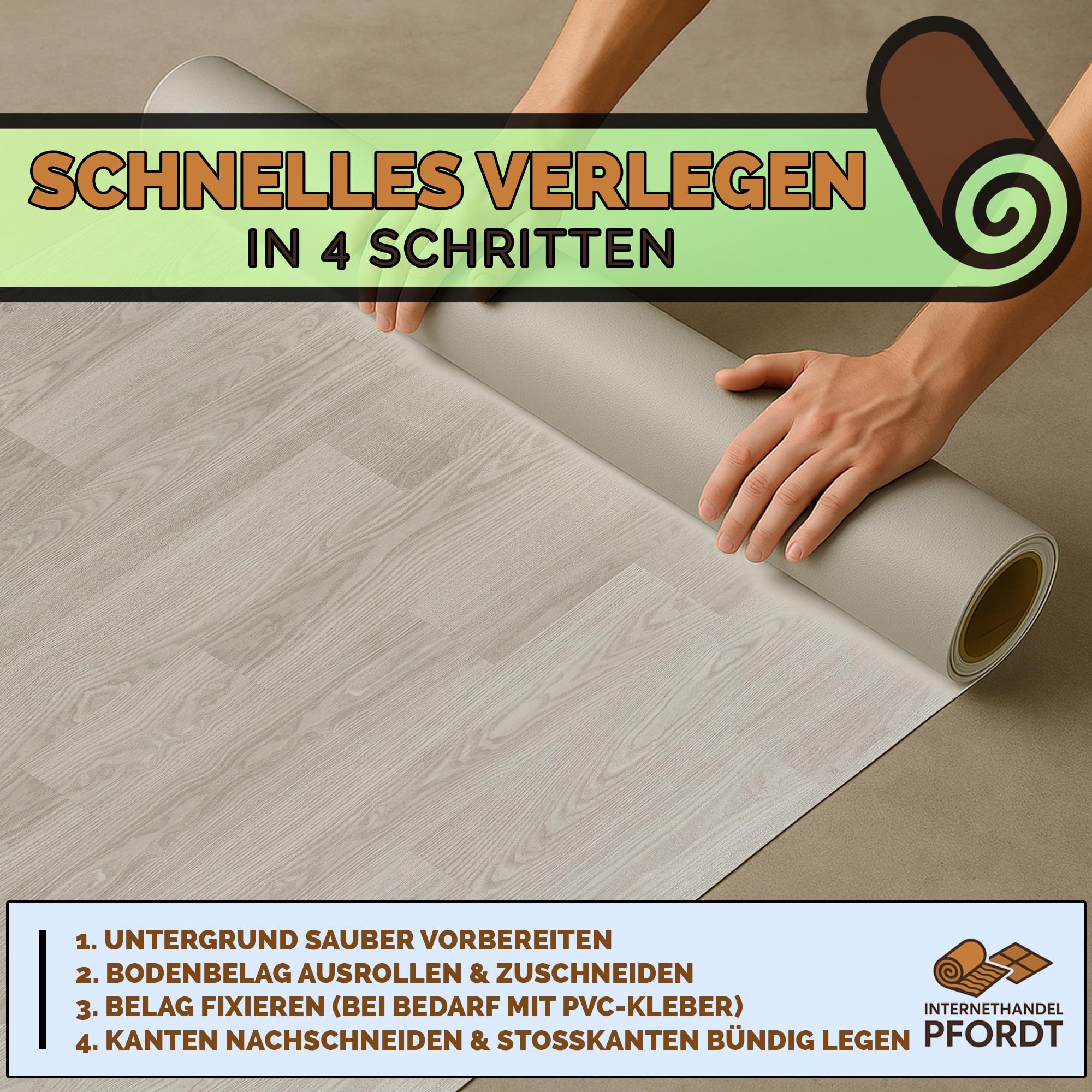 CV Bodenbelag Lugana Holz Optik Grau, 350x200 cm, pflegeleichter PVC Vinylboden in Holzoptik, Meterware für Küche und Wohnzimmer
