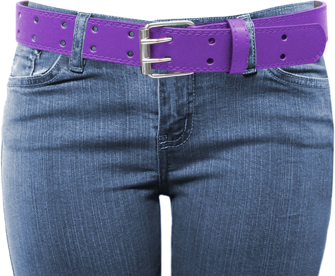 EURO Womens Thick Wide 2 Hole Leather Belt - BN9041 - Purple L