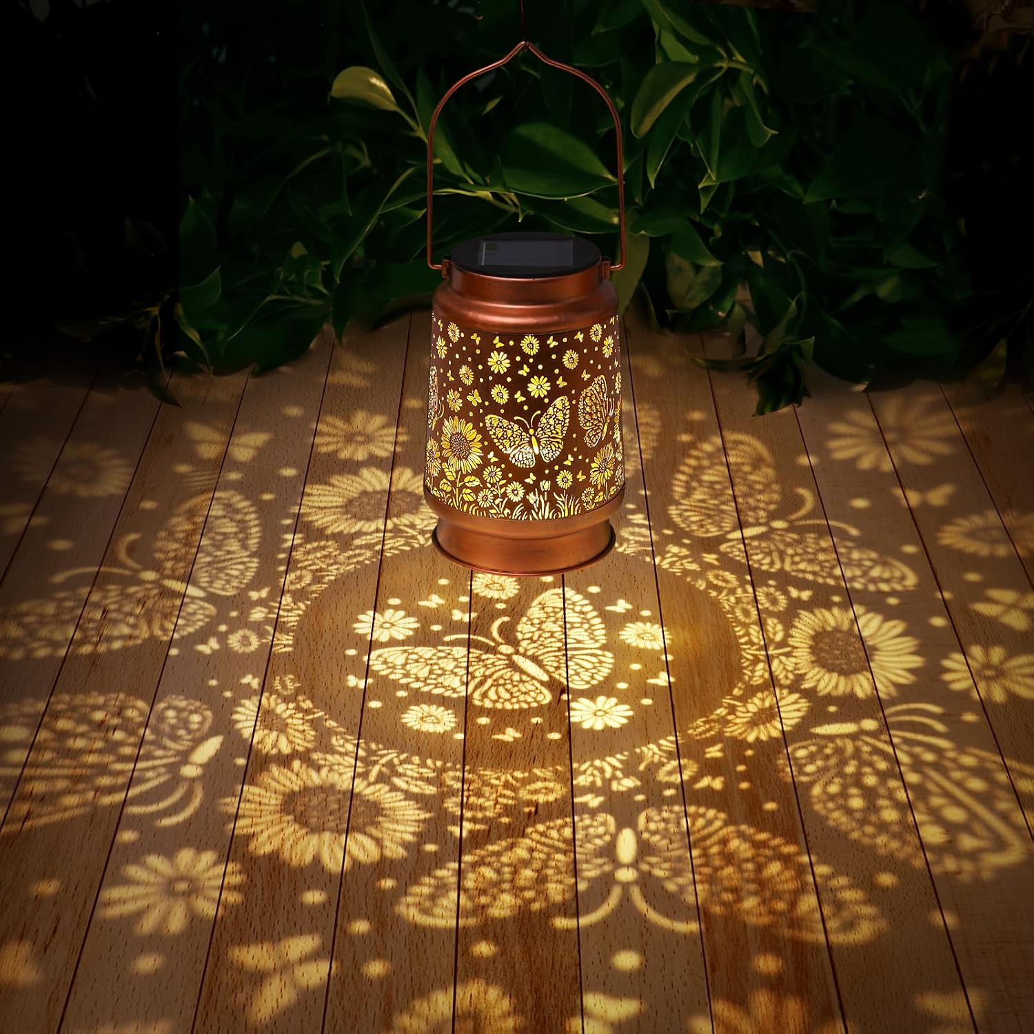 2 Pack Butterfly Solar Lanterns Outdoor Waterproof Sunflower Garden Decor Birthday Gifts for Women Mom Grandma Hanging Solar Lights Metal Lantern Decoration Outside for Porch,Patio,Yard,Backyard