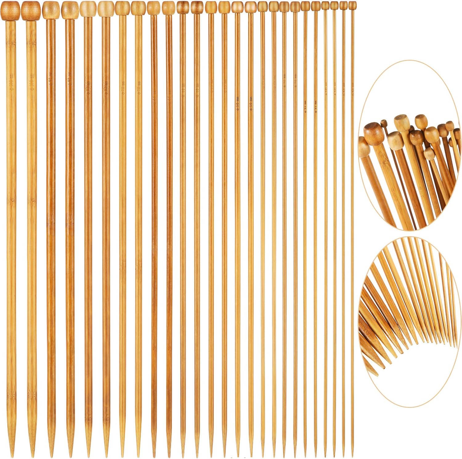 36 Pieces/ 18 Pairs Bamboo Knitting Needles Set Single