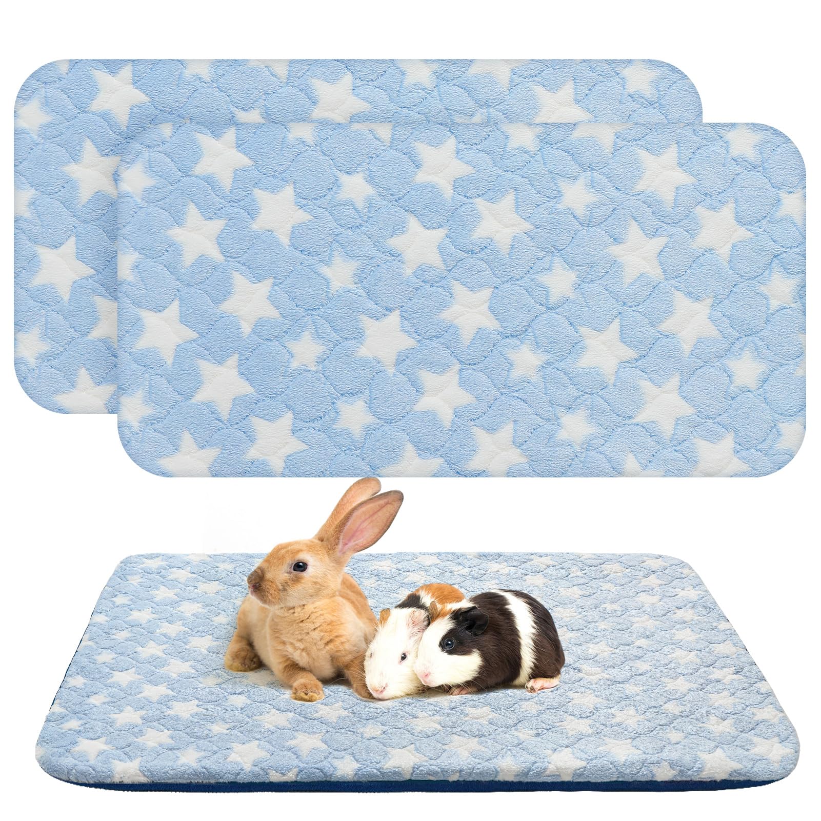 Scenereal 2 Pack Small Animal Bed Mat, Guinea Pig Fleece Cage Liners with Cute Star Pattern, Soft & Warm Pet Bedding Sleeping Pad for Bunny, Rat, Hedgehog, Sugar Glider, Chinchilla โ image 1