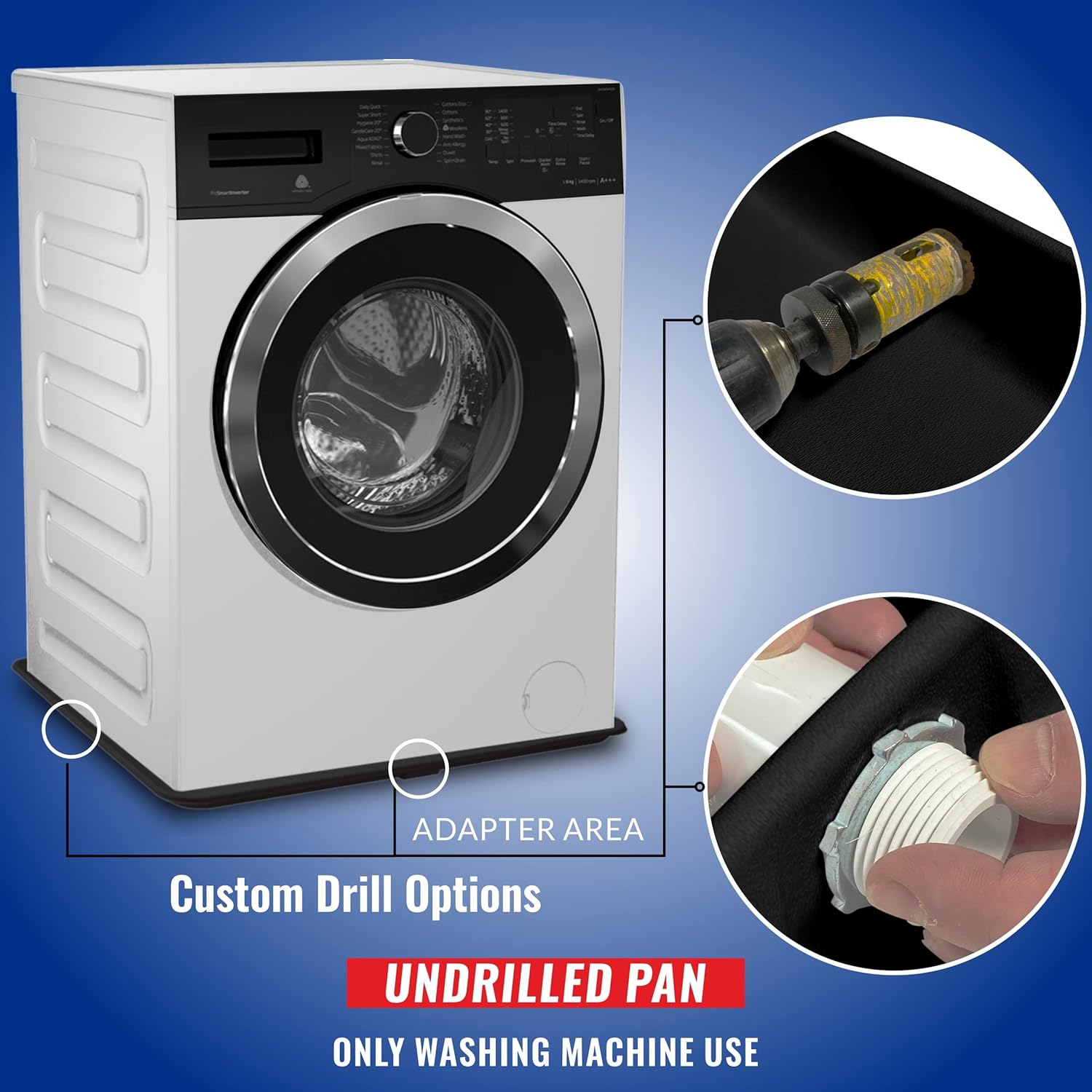 Washing Machine Pan - Undrilled Washing Machine Drain Pan for Floor Protection - Washing Machine Tray - Drain Pan for Washer and Dryer - 1" Drain Fitting - Black- 1 Pack