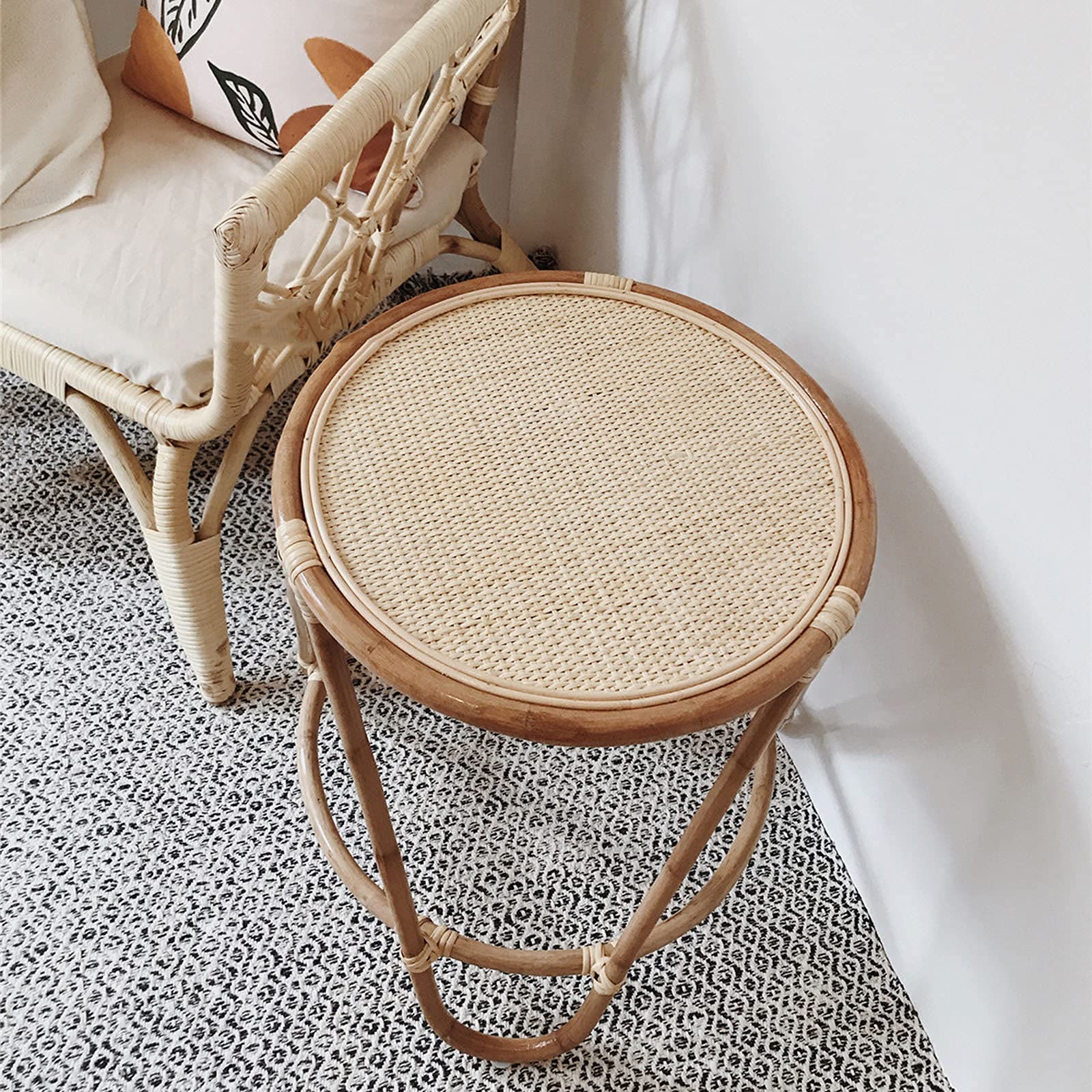 Tisch aus gehärtetem Glas und Rattan, Rattan-Teetisch, natürlicher Stil, Wohnzimmer-Beistelltisch, Eck-Ausstellungstisch, kompakte Couchtische, Terrassen-Freizeittisch, a, 50 x 50 x 51 cm, hergestellt