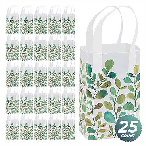 Miniatura 8 de HOME & HOOPLA Spring Greenery - Bolsas de regalo de plástico con hojas verdes en acuarela y bolsas para recuerdos de fiesta, tamaño mediano de 8 x 4