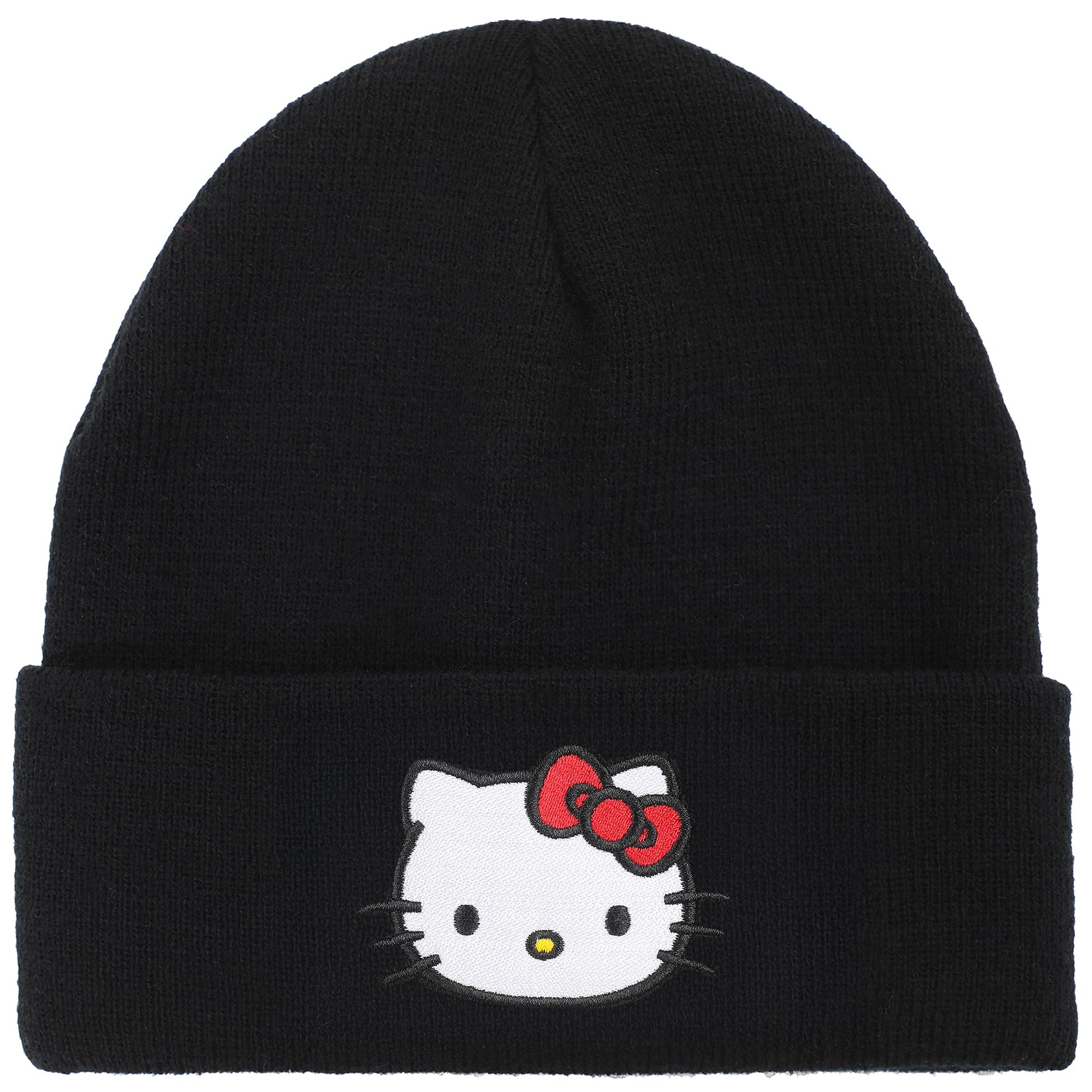 Hello Kitty Embroidered Cuff Beanie – Official Sanrio Merchandise Black Knit Hat