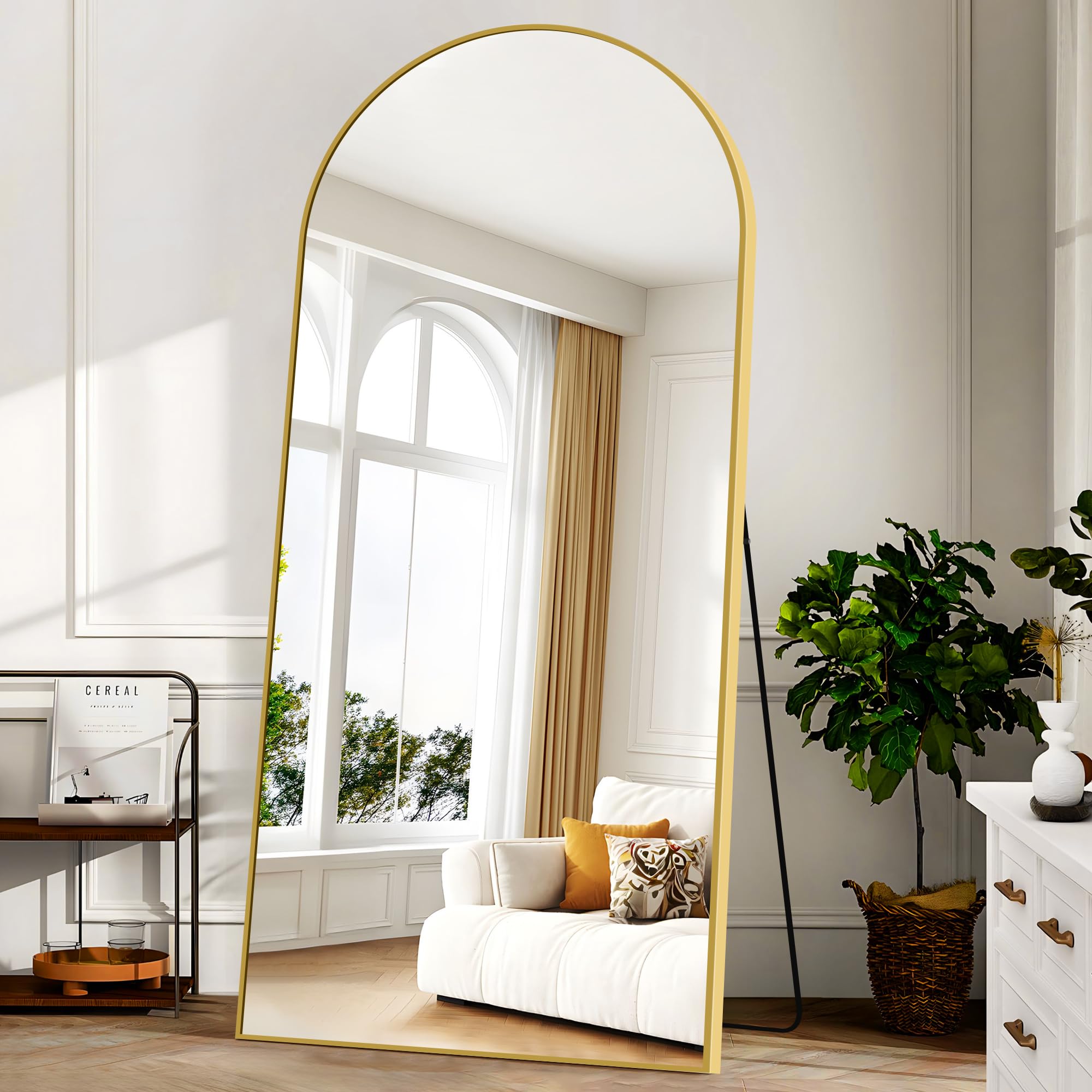 KOCUUY Specchi ad Arc a Figura Intera, 192 x 85 cm Oro Specchio da Appoggio Grande Per In Piedi, Grande Specchi da Parete Con Cornice In Metallo Per Soggiorno, Camera da Letto, Corridoio
