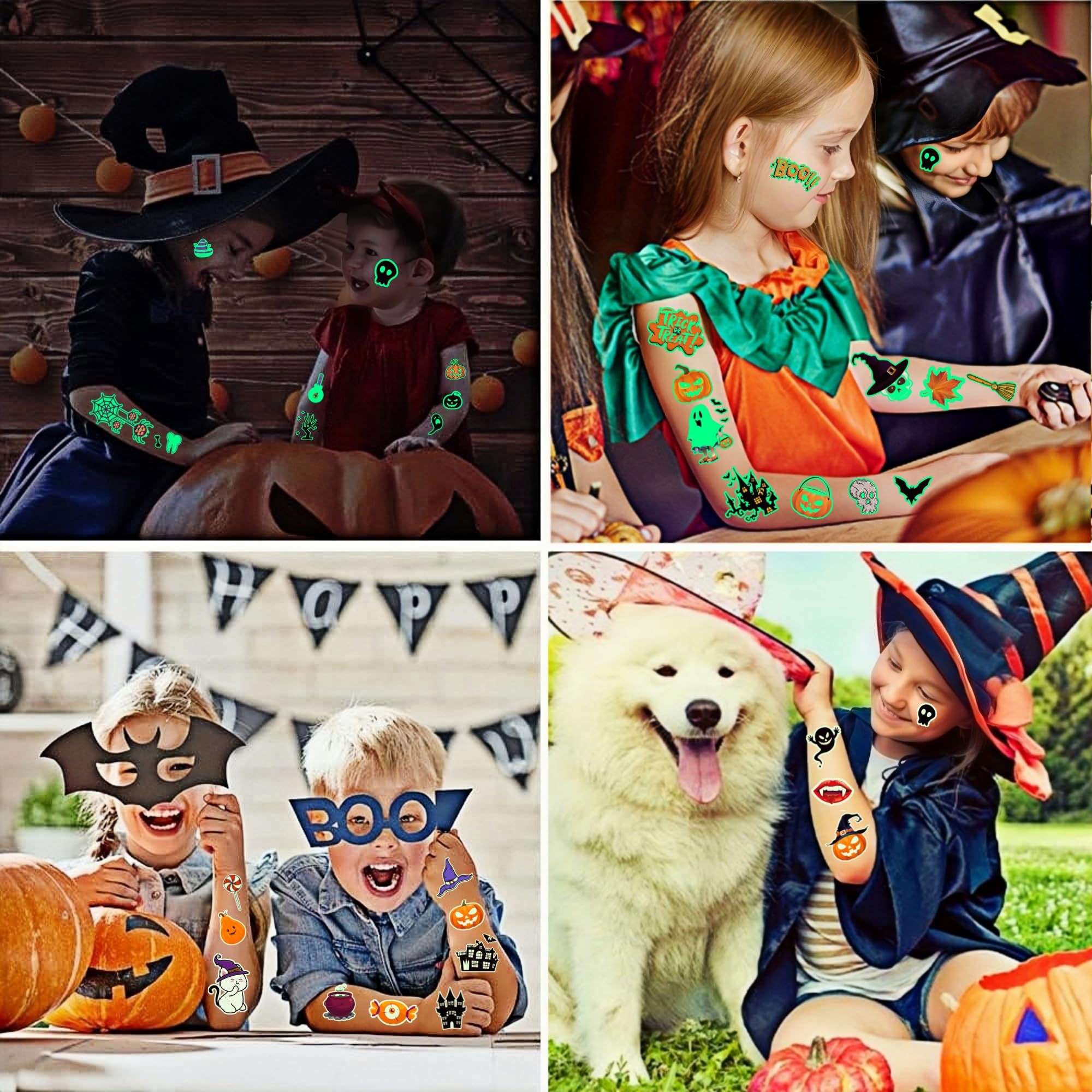 200+ tatuaggi di Halloween per bambini, tatuaggi per Halloween, festival, trucco per bambini, tatuaggi luminosi, tatuaggi adesivi decorativi per bambini, regalo per ragazzi e ragazze dai 3 ai 12 anni