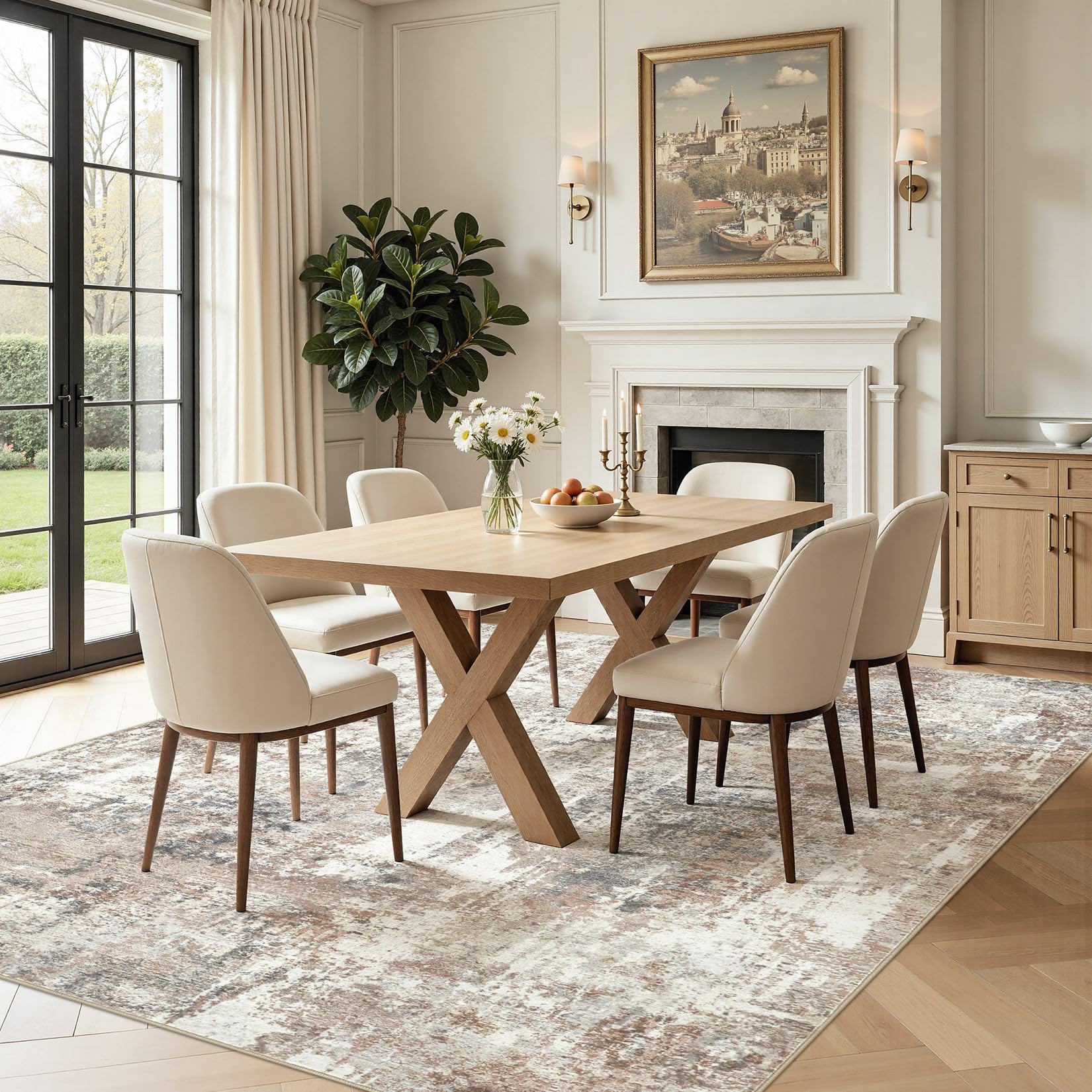 DMOYEST Teppich Wohnzimmer 160x230cm Abstrakt Grau Braun Modern Waschbar | Rutschfest und Weich, Kurzflor für Schlafzimmer Kinderzimmer Büro, Haustierfreundlich, Saugrobotergeeignet