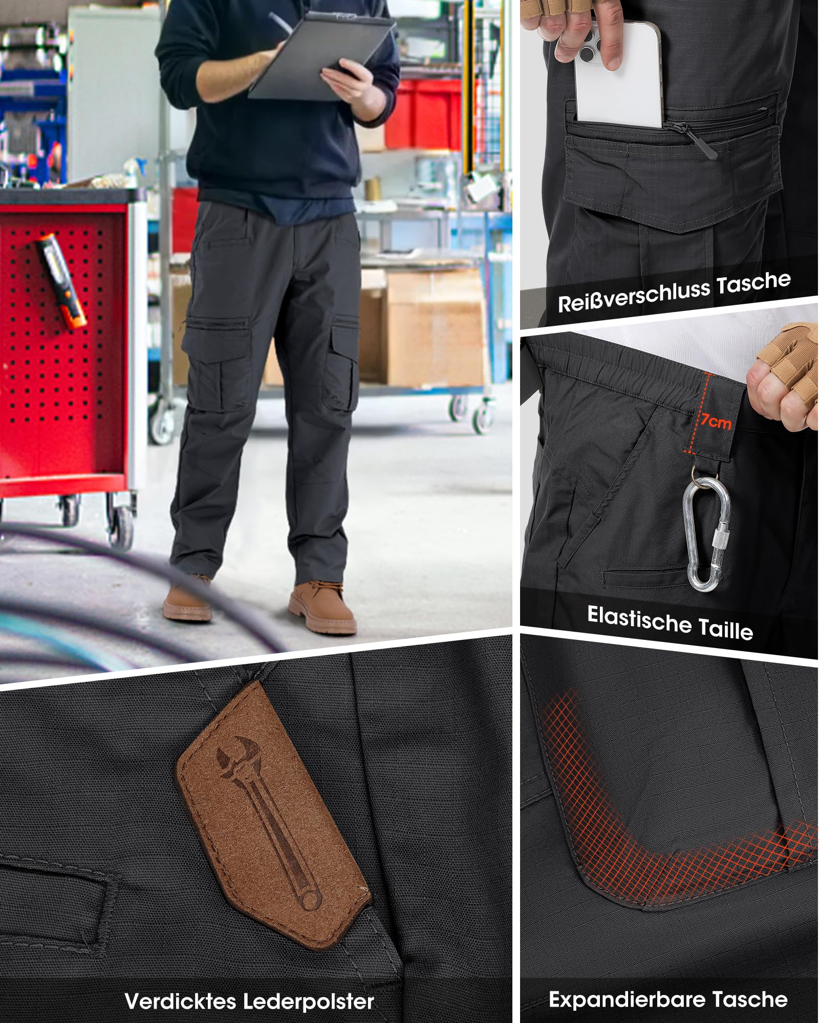 IGOLUMON Arbeitshosen Männer Cargohose Herren Stretch mit Vielen Taschen | Arbeitshose Herren mit Halbelastischer Bund Arbeitskleidung Outdoorhose Taktische Hose für Handwerker, Maler und Bauarbeiter