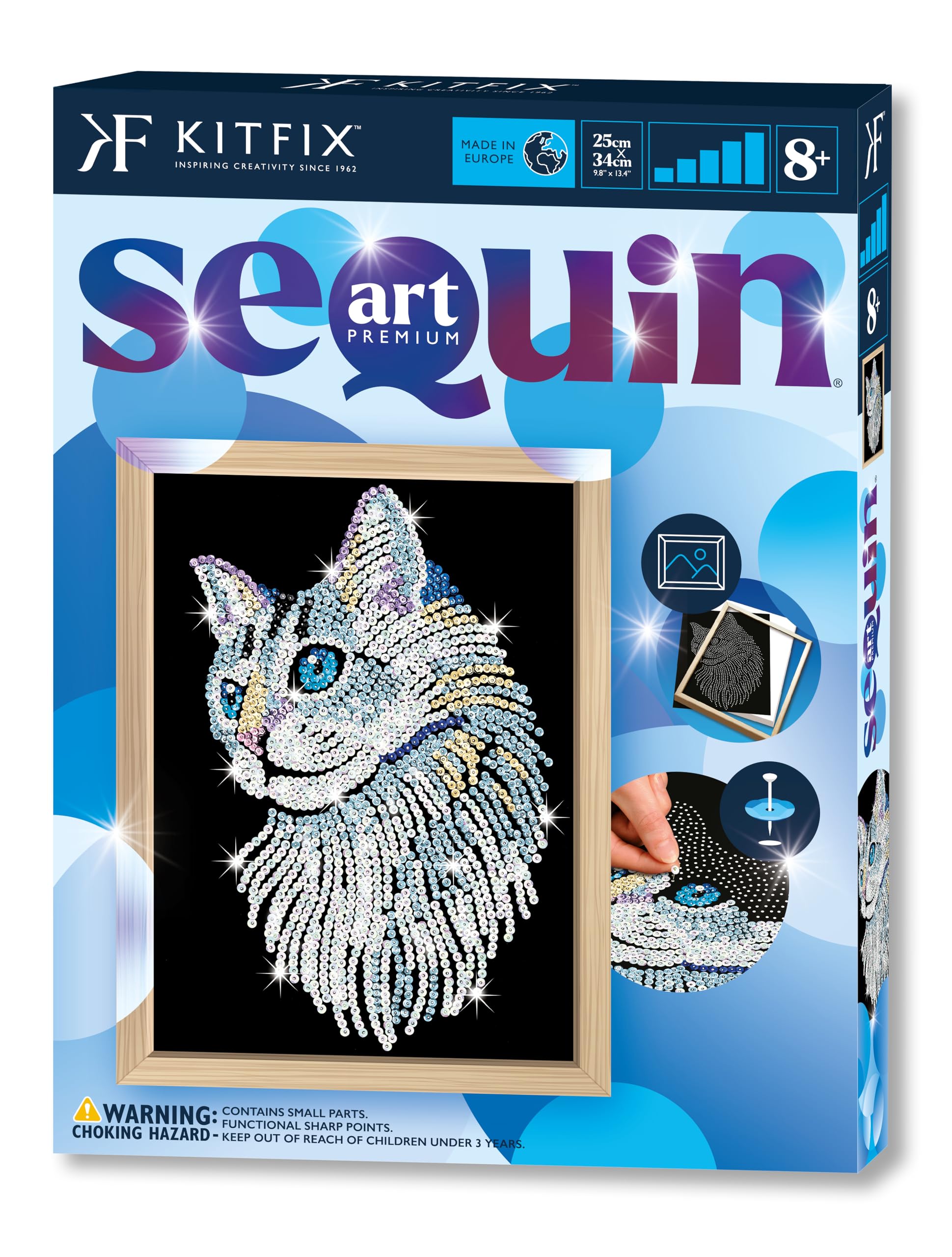 Kitfix - Sequin Art White Cat with Wooden Frame - 27 x 36cm - Sequin Art Blue Premium - Creative Set - Craft Kit for Adults, Teenagers and Children Aged 8+ - 1711 — image 1