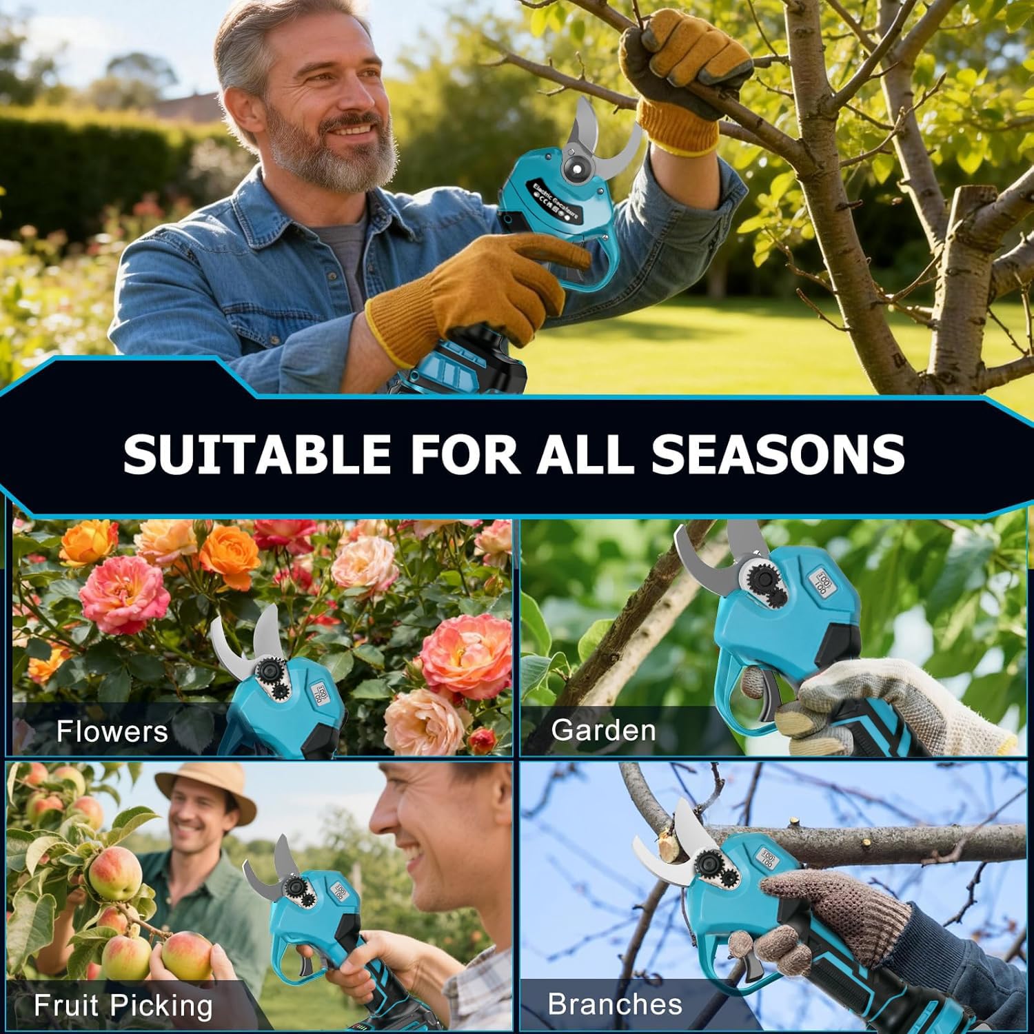 Sécateur Électrique sans Fil 40mm Secateur Electrique, Sécateur électrique avec Écran avec 2 Batteries de 2.0Ah pour la taille, Coupe Branche Electrique pour Jardin/Arbres/Fleurs