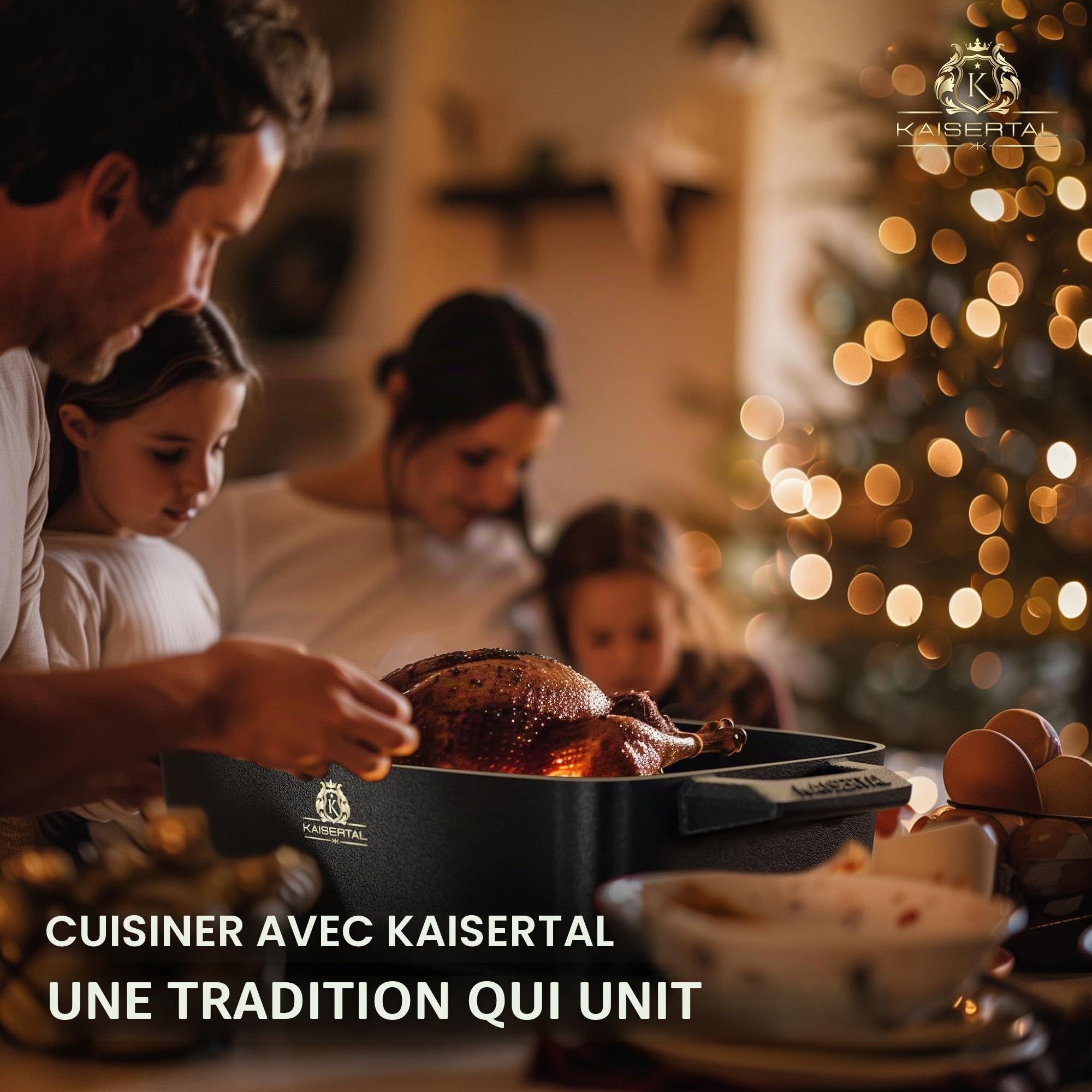 Kaisertal Cocotte ovale en fonte avec couvercle 32 cm - 10 L - Passe au four et à induction