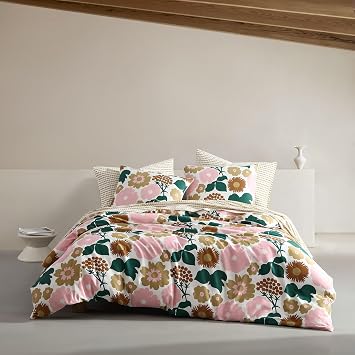 Marimekko - King Duvet Cover Set, Organic Cotton Bedding with Matching Shams, Bold Floral Home Decor, GOTS Certified Pieni Kukkatori Pink, King