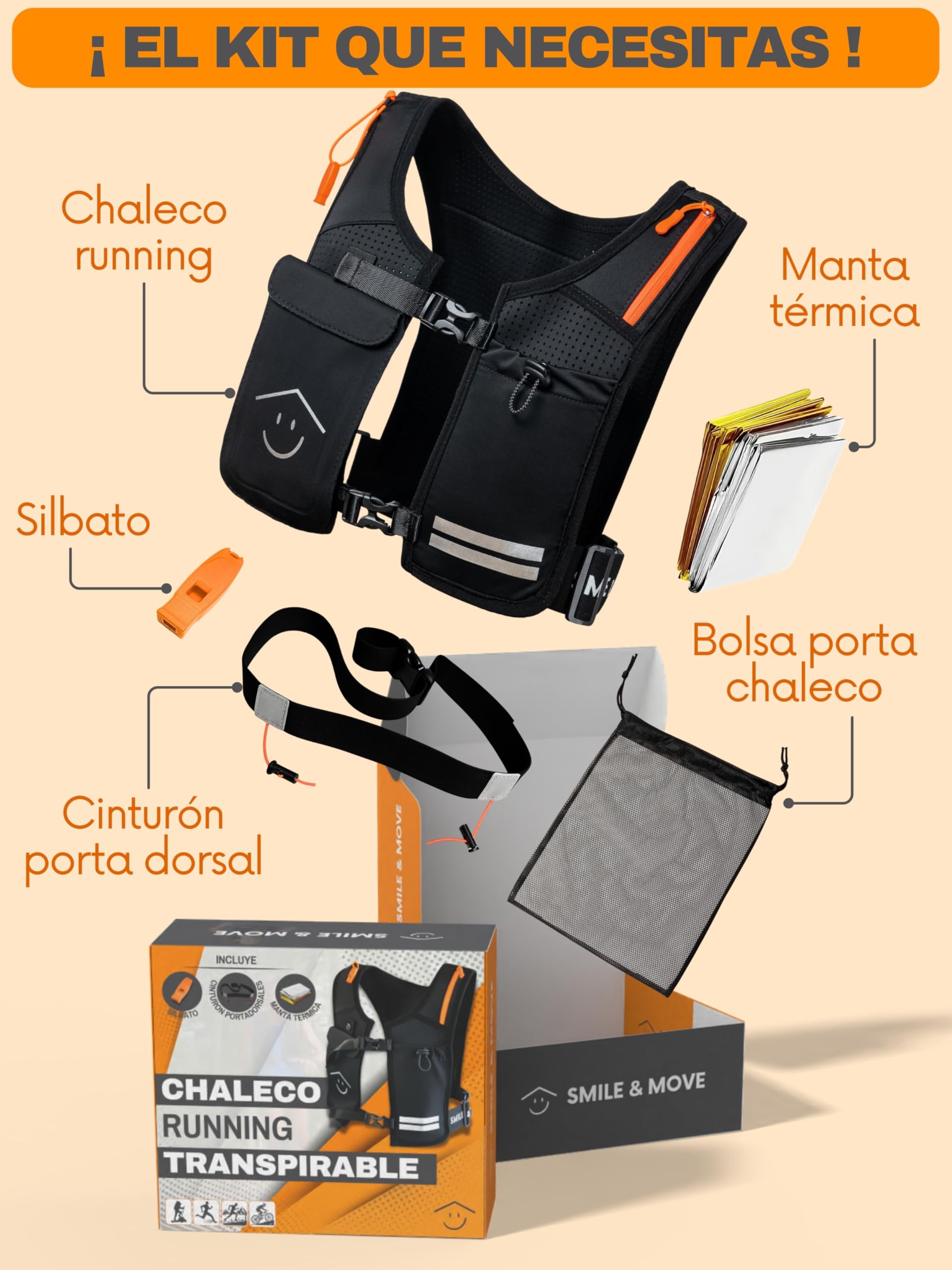 Chaleco Running Hombre Mujer con Kit Completo de Seguridad – Ligero, Sin Rebote y Cómodo, 7 Bolsillos, Transpirable y Reflectante para Carrera, Senderismo y Montaña - 3