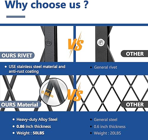 Miniatura 3 de Puerta plegable de acero resistente de 50 libras de 12 a 48 pulgadas de ancho x 79 pulgadas de alto, puertas de tijera de seguridad