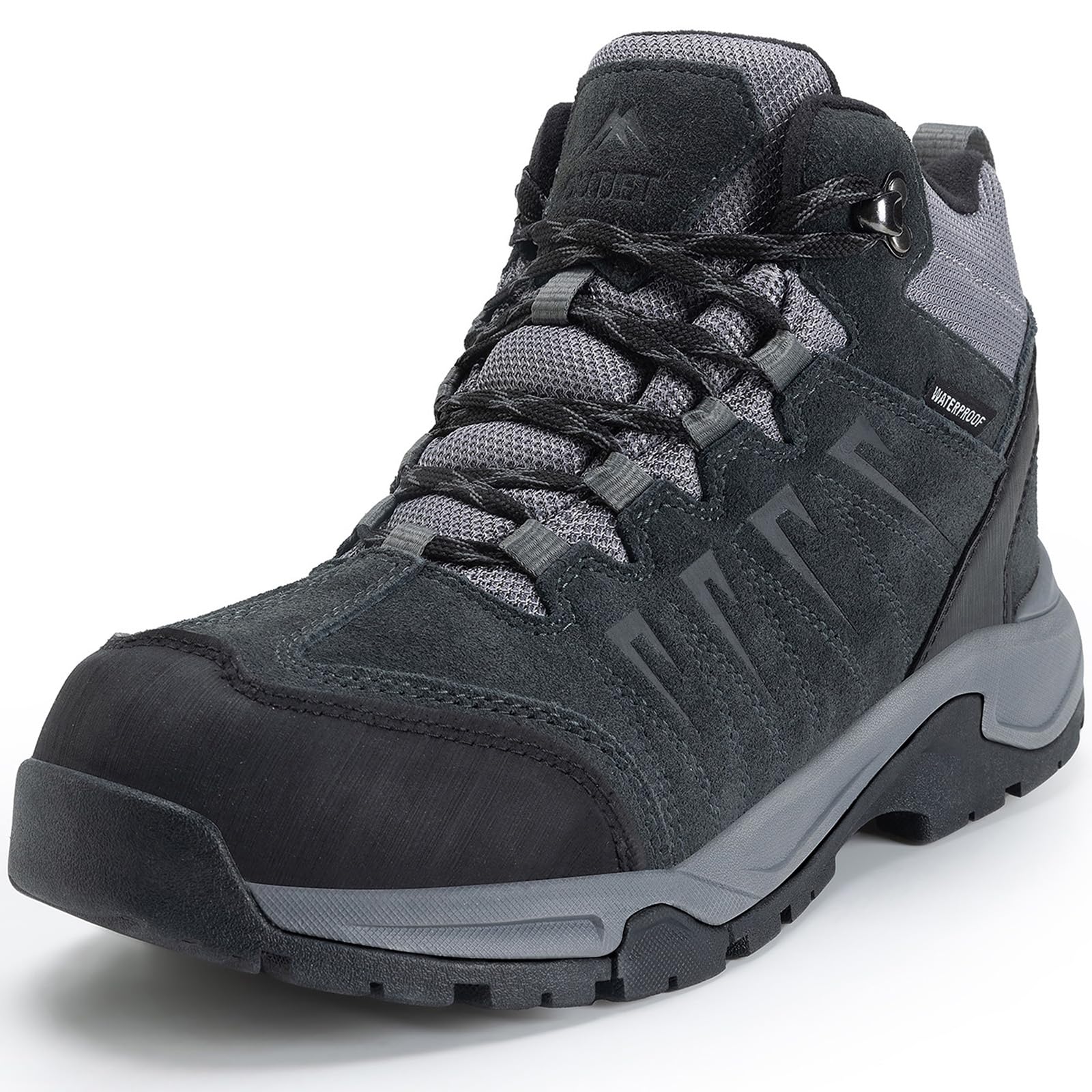 OUTJET Men's Waterproof Hiking Boots Lightweight Comfortable Leather Mid Ankle Outdoor Trekking Boot