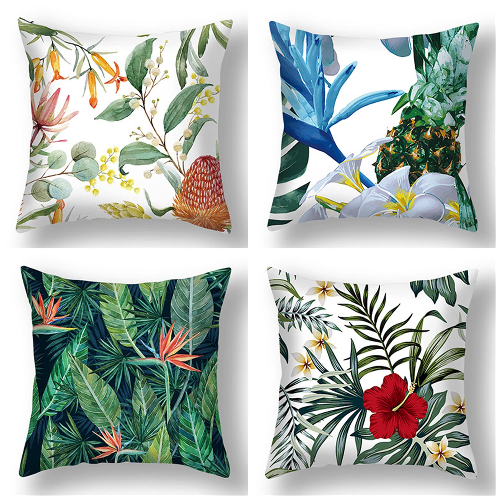 Fundas de Cojín,Juego de 4 Funda de Almohada Terciopelo Decorativa de Simplicidad Moderna con Patrón de Doble Cara Funda de Cojin Funda de Cojines para Sala de Estar Sofás 55x55cm Flor de hoja verde