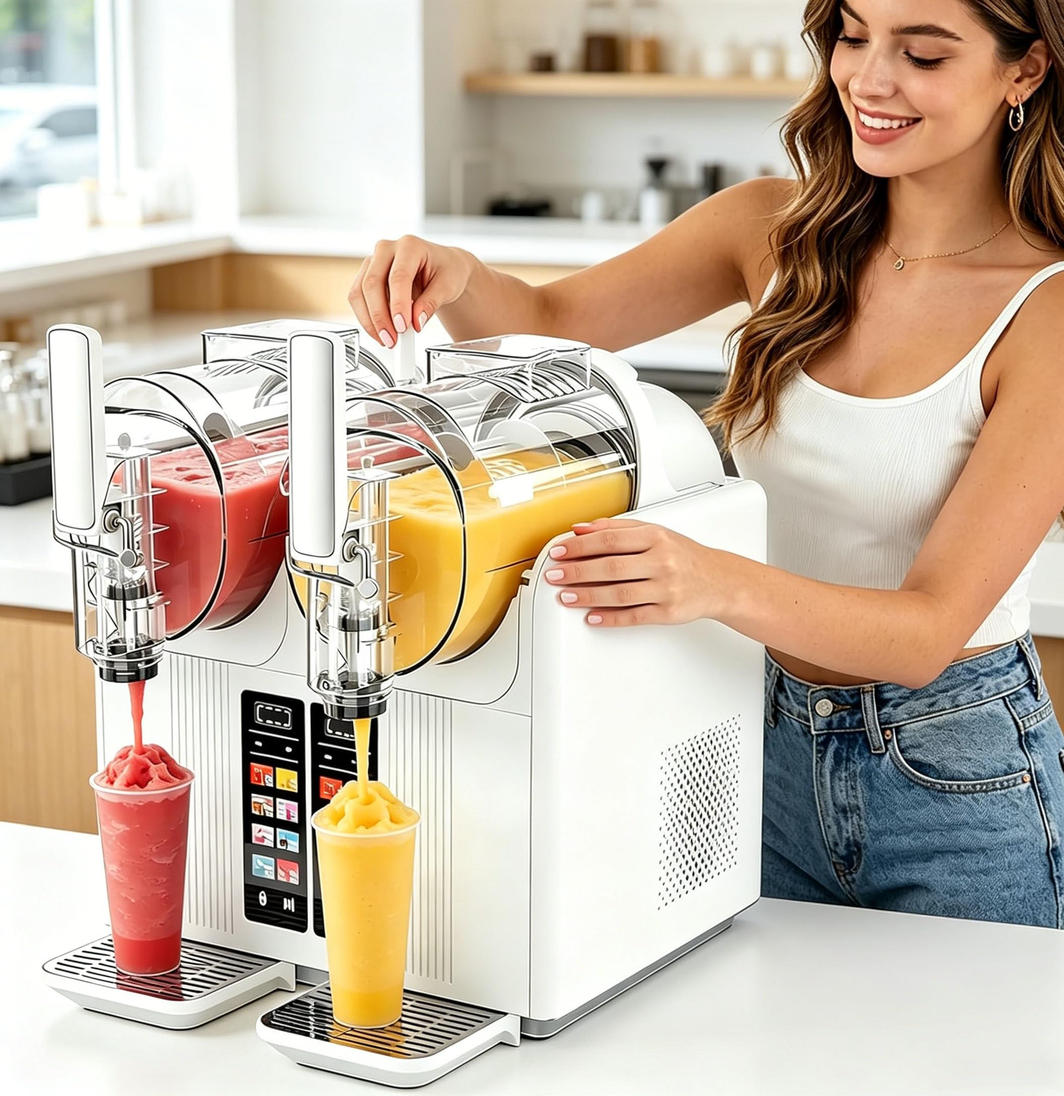 XDLYWUZIQ 2L Slushie Maker Machine for Home White-DoubleBowl