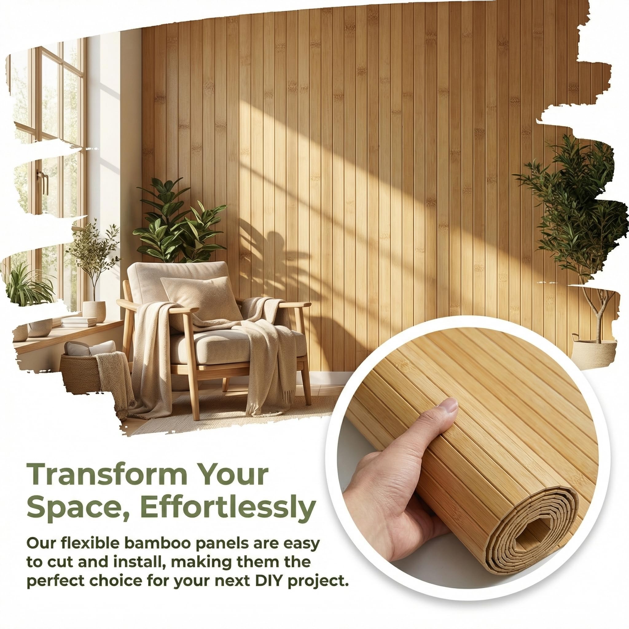 Bambus Wandverkleidung 40cm x 240cm, geflochten Natur Bambus Wandpaneele, robust & feuchtigkeitsbeständig, zuschneidbare Innenverkleidung für Wand Decke Wohnzimmer Küche Hotel