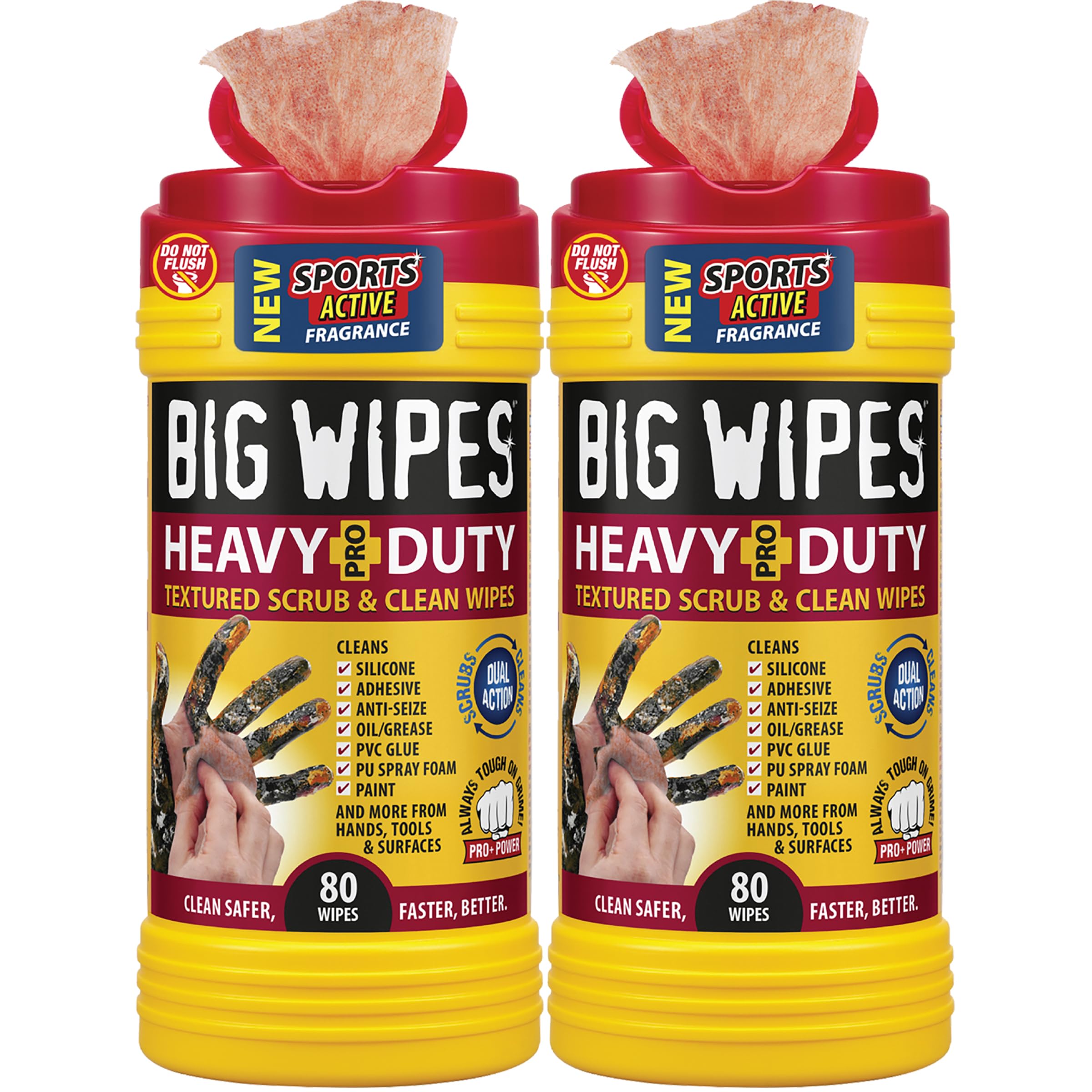 BIG WIPES Heavy Duty Industrial Hand Cleaning Wipes, Textured Scrubbing Degreaser Wipes for Mechanics and Tool Cleaner – 80 Count Canister (2 Pack)