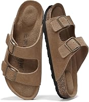 Project Cloud Venita Genuine Leather Women's Flat Sandals - Cork Footbed, Memory Foam Arch Support, Non-Slip Vacation Slides