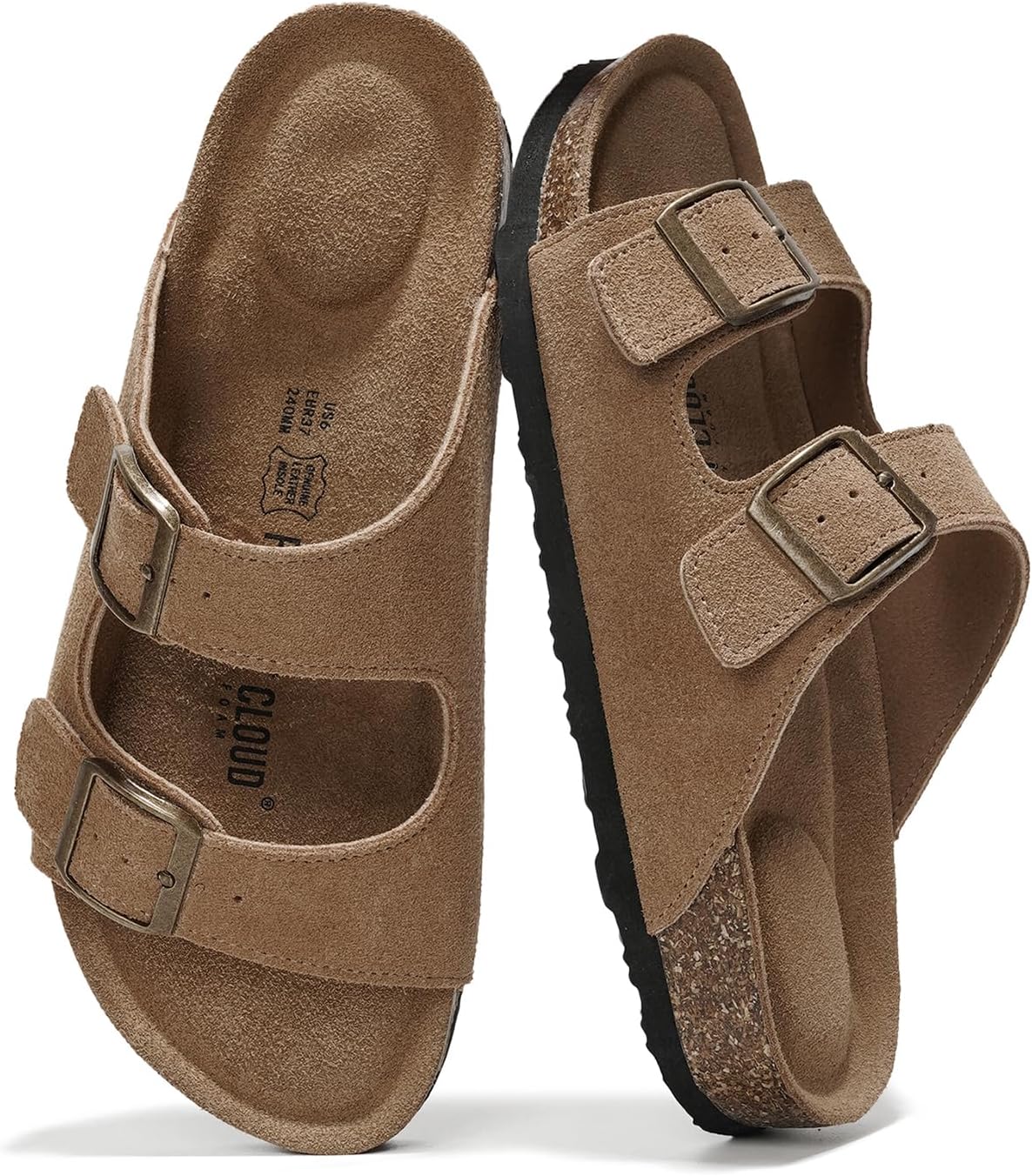 Project Cloud 100% Genuine Leather Flat Sandals For Women 2026 Cork Footbed Womens Sandals with Memory Foam and arch support Vacation Essentials Slides for Women Footwear (Venita)