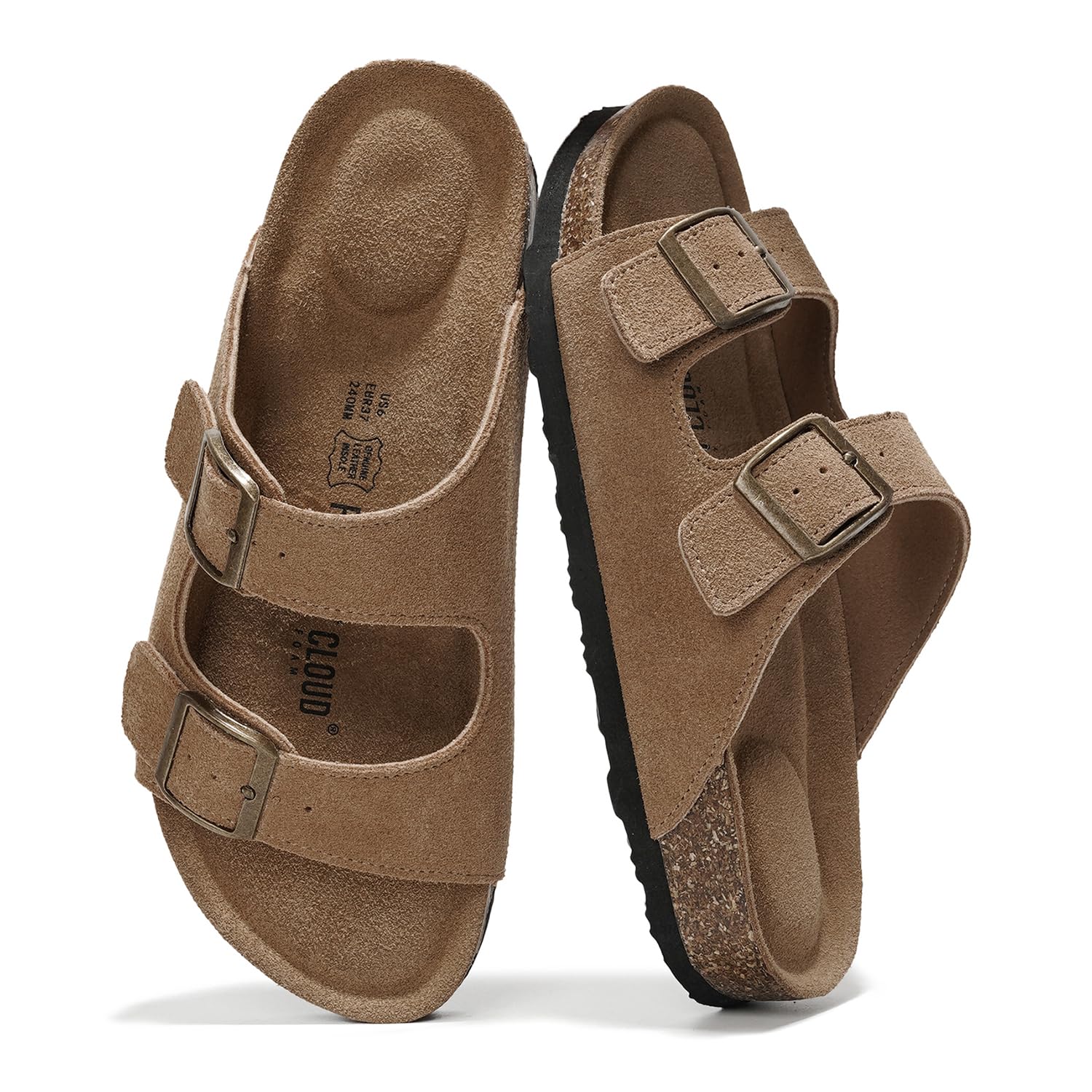 Project Cloud 100 Genuine Leather Flat Sandals For Women 2026 Cork Footbed Womens Sandals with Memory Foam and