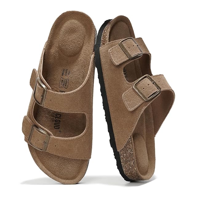 Project Cloud 100 Genuine Leather Flat Sandals For Women 2026 Cork Footbed Womens Sandals with Memory Foam and