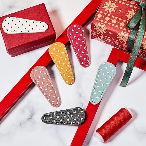 Miniatura 4 de Mudder Tijeras de bordado, 6 piezas, funda de lunares, cubierta protectora, funda de cuero para bordar, costura, acolchar, manualidades