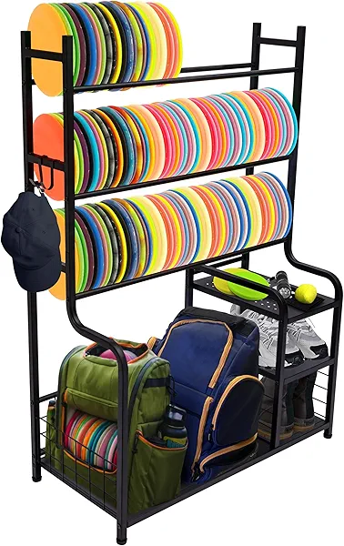 DECORDEEP Disc Golf Storage Rack – Disc Golf Organizer with Bag Stand – Large Capacity Disc Golf Shelf, Holds 140+ Discs